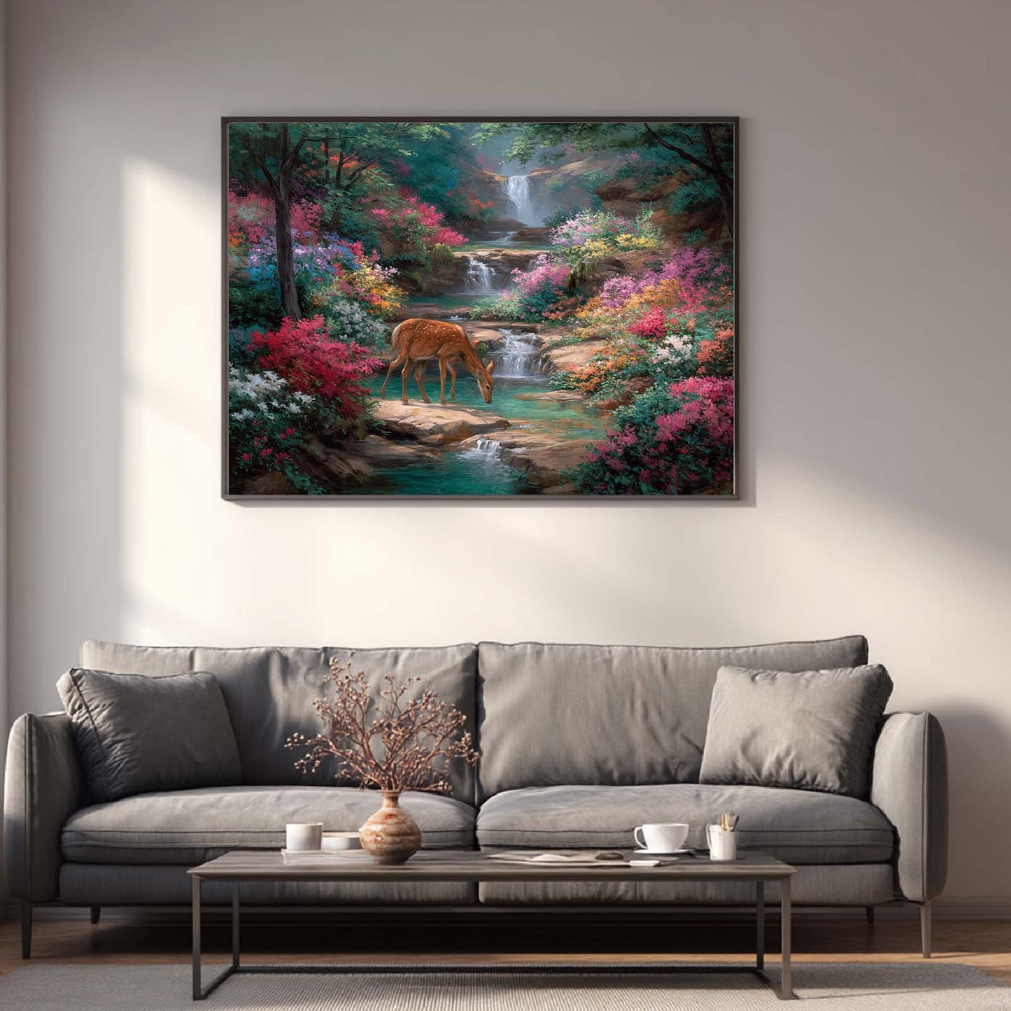 Abstract Landscape Mountain Stream with A Sika Deer