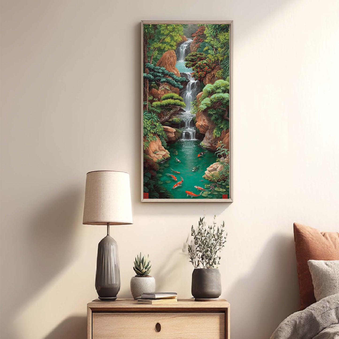 Abstract Landscape Waterfall Koi