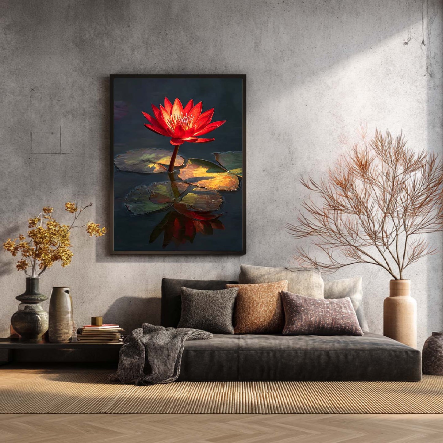 Abstract Lotus Plant Canvas Painting – Wall Art for Living Room Bedroom Decoration, Poster Print, Frameless