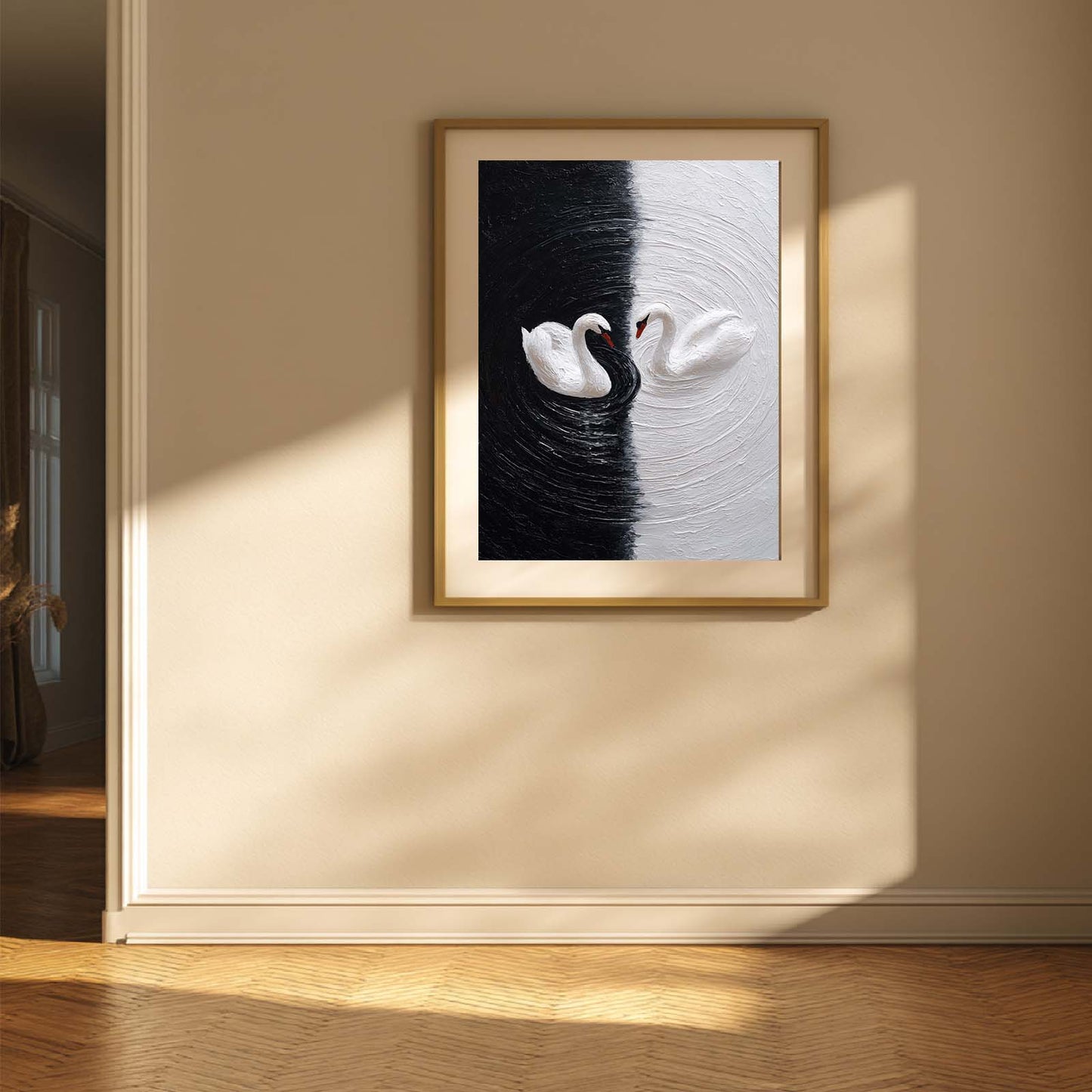 Abstract Oil Painting Black and White Swan