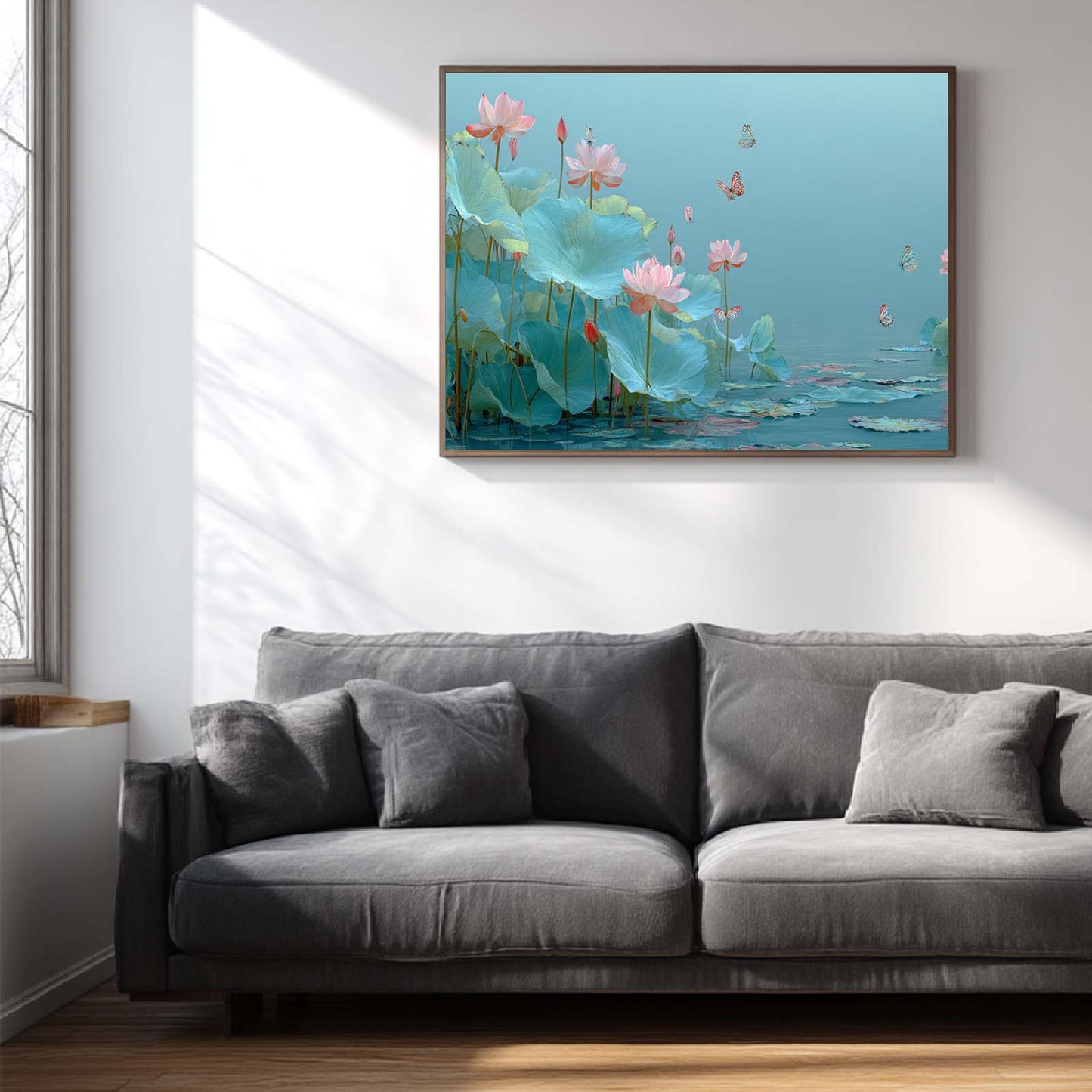 Abstract Oil Painting Lotus and Butterflies