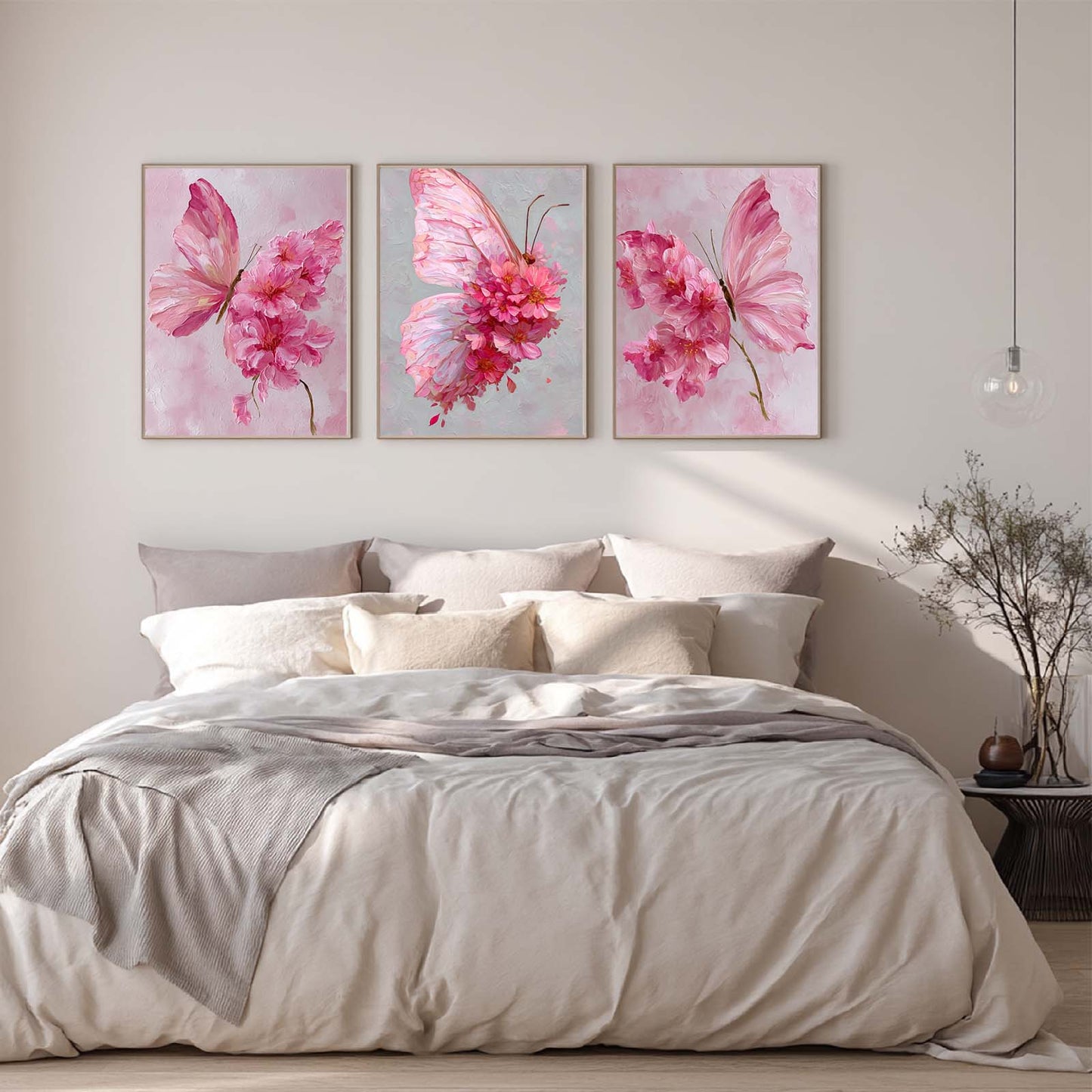 Pink Butterfly Flower Abstract Canvas Painting Wall Art for Living Room Bedroom Decoration, Poster Print, Frameless