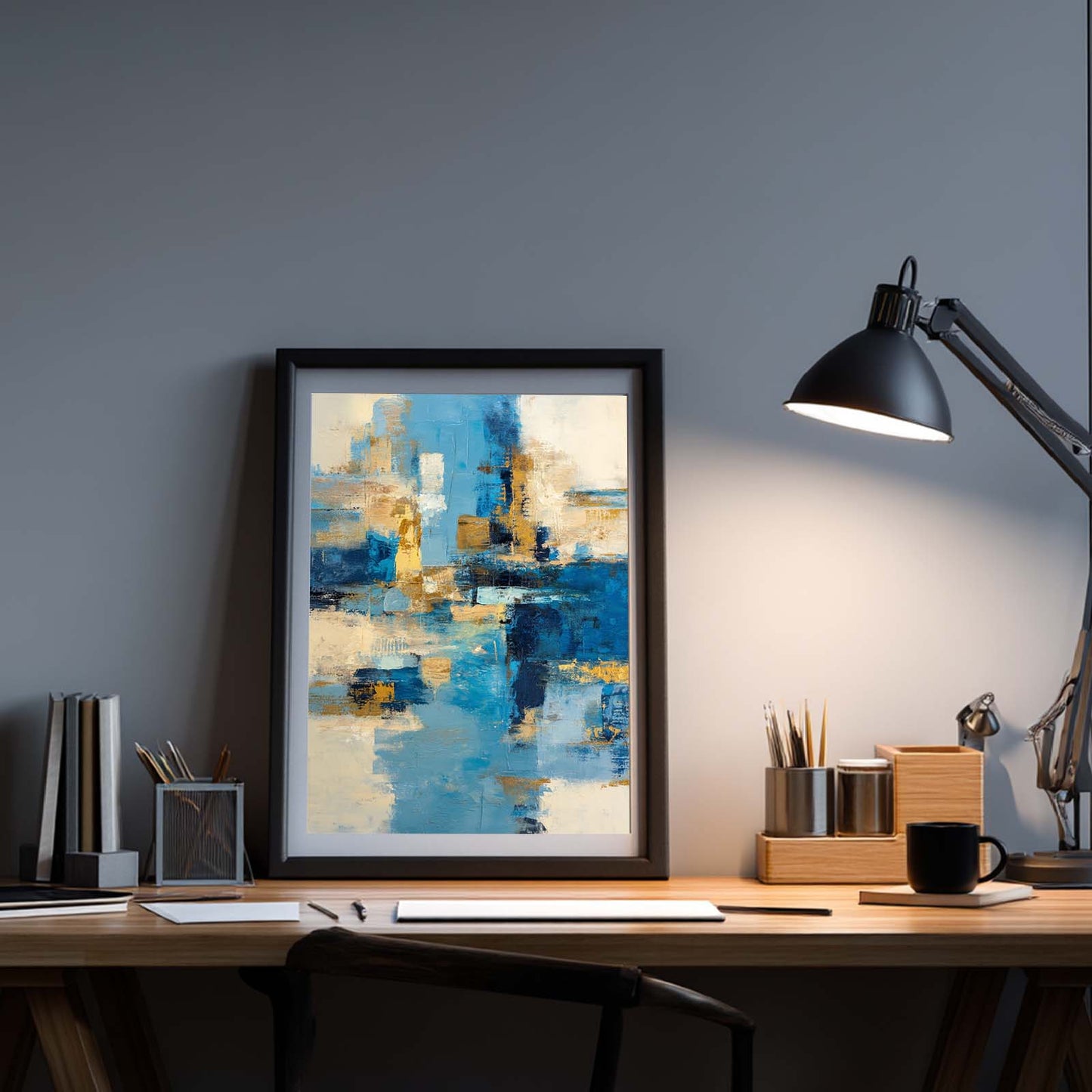 Abstract Blue Beige Canvas Painting Modern Wall Art