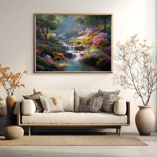 Abstract Landscape Mountain Stream with A Sika Deer