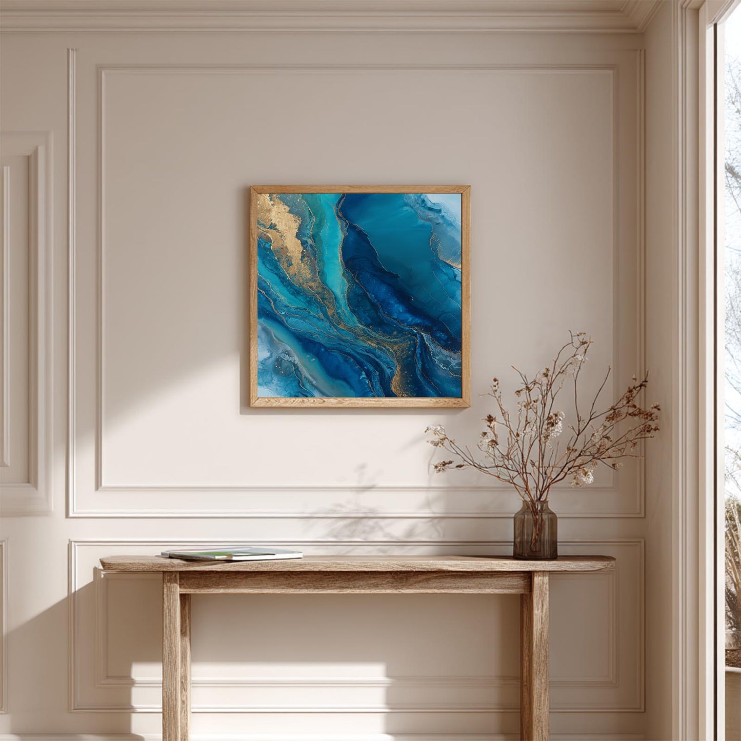 Abstract Blue and Gold Fluid Art