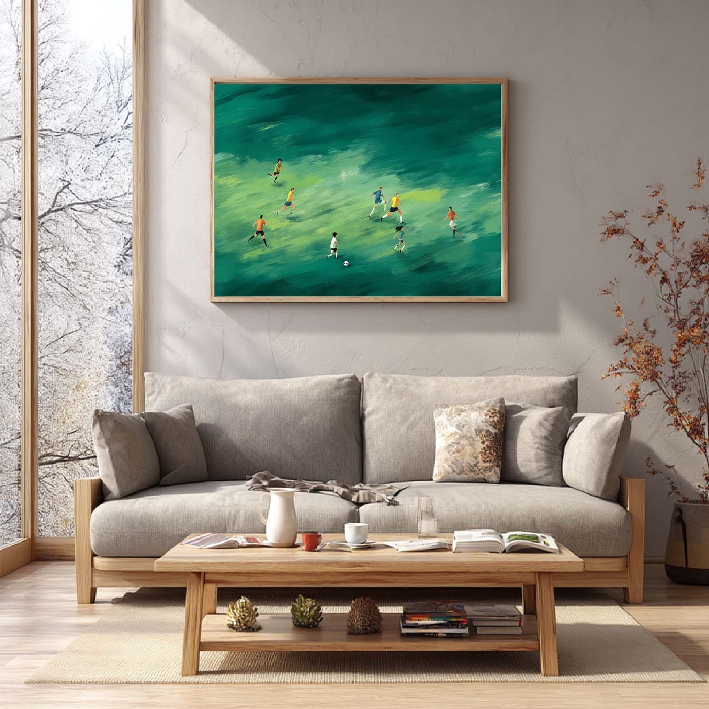 Abstract Oil Painting Soccer on The Green Field