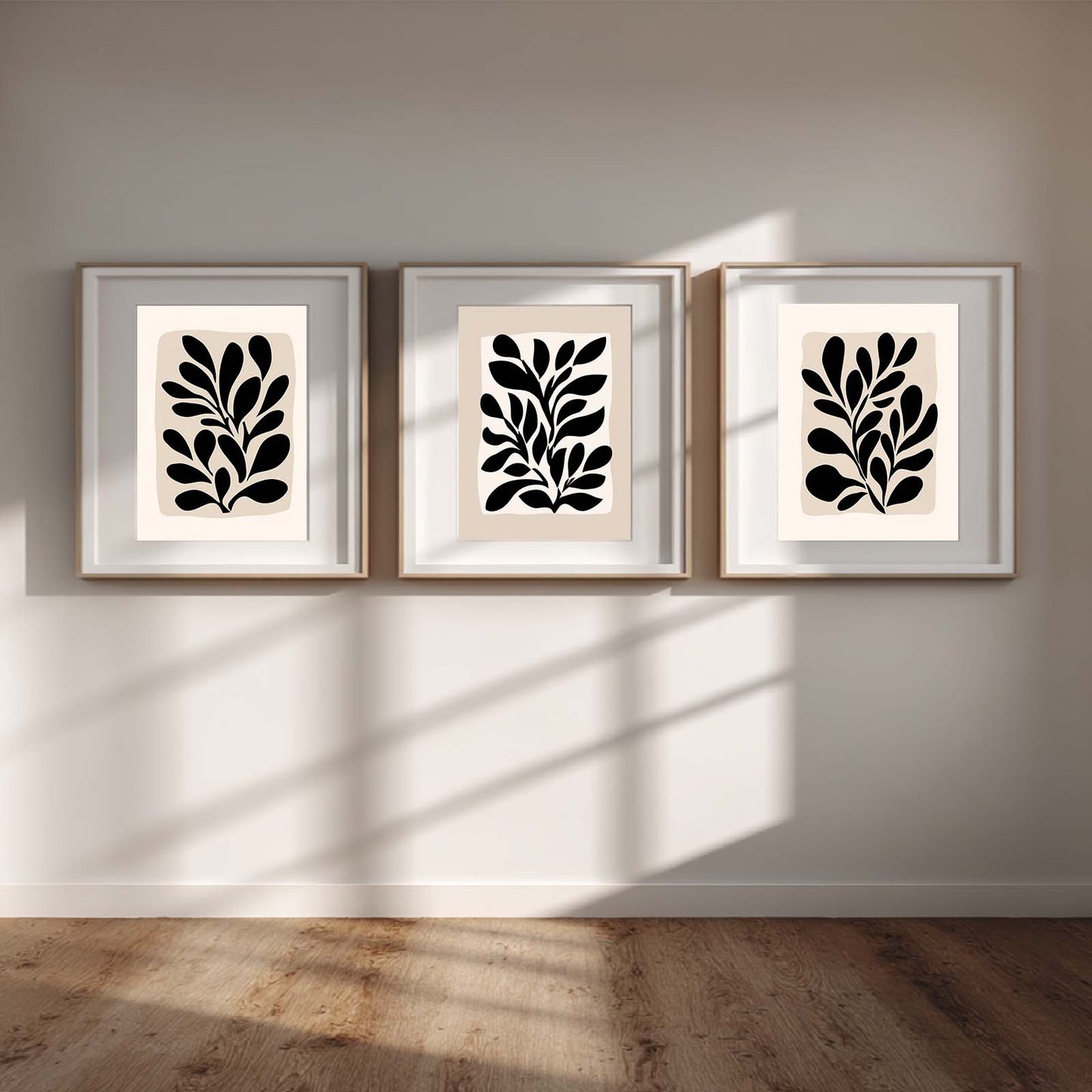 Abstract Leaf Black Beige Canvas Painting Wall Art for Living Room Bedroom Decoration, Poster Print, Frameless