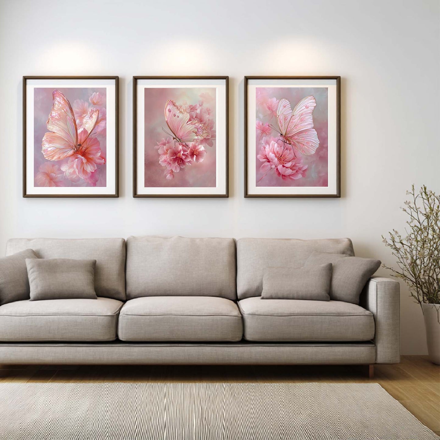 Pink Butterfly Flower Abstract Canvas Painting Wall Art for Living Room Bedroom Decoration, Poster Print, Frameless
