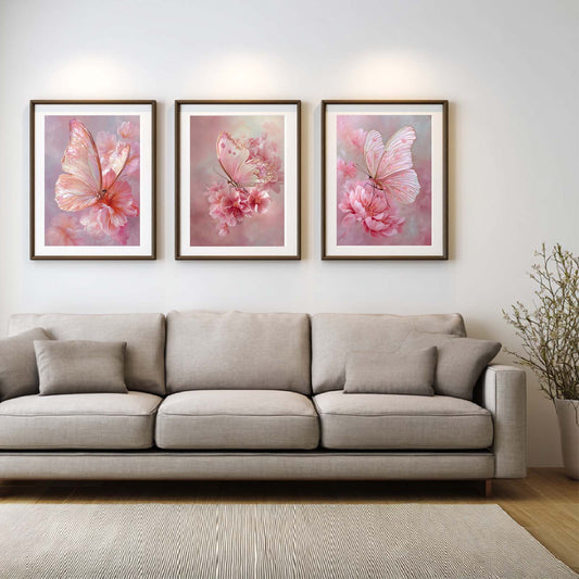 Pink Butterfly Flower Abstract Canvas Painting Wall Art for Living Room Bedroom Decoration, Poster Print, Frameless