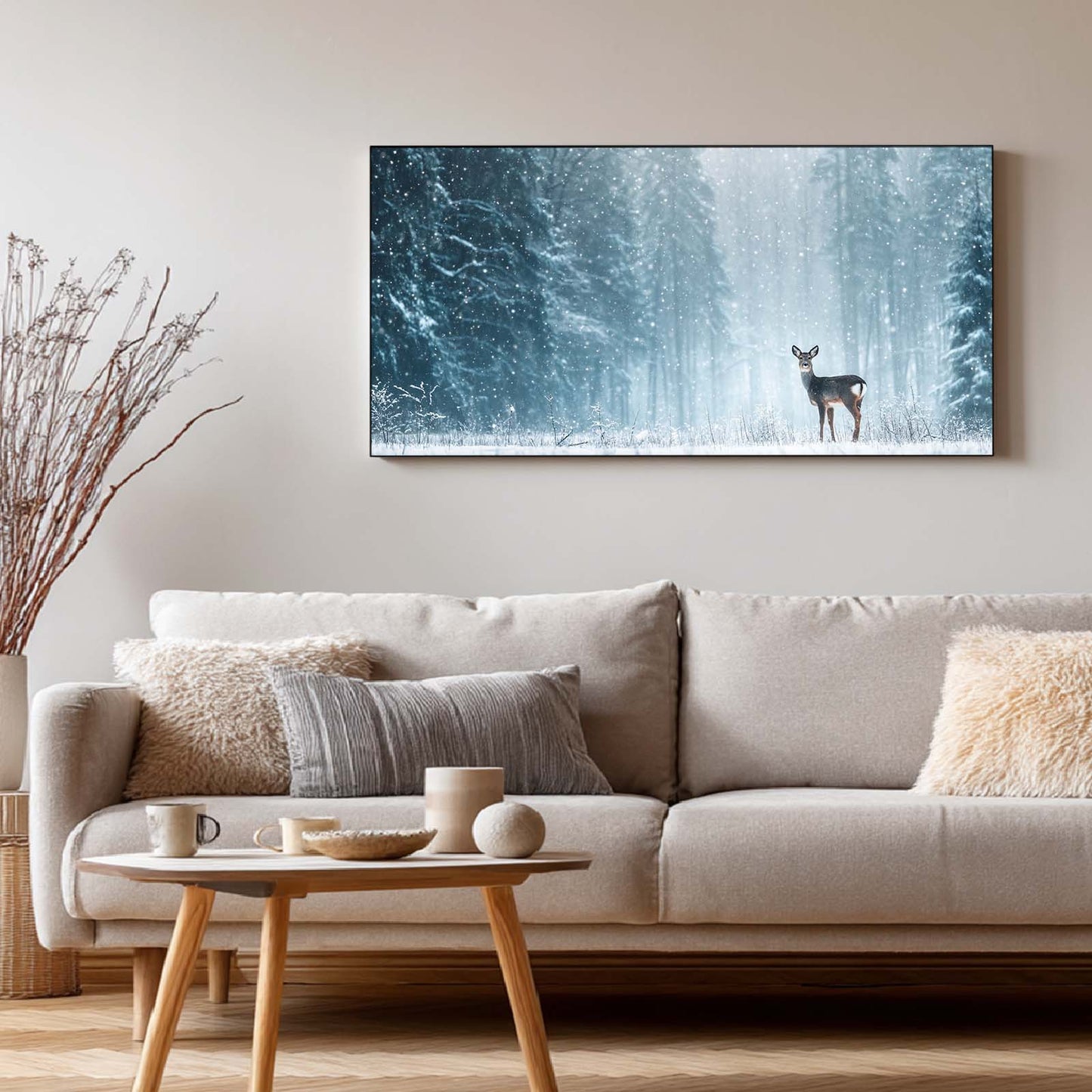 Winter Snowy Landscape Forest Deer Abstract