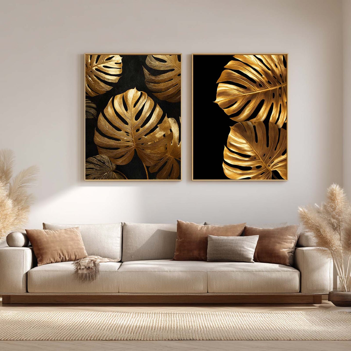 Abstract Black Gold Monstera Leaves