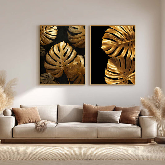 Abstract Black Gold Monstera Leaves