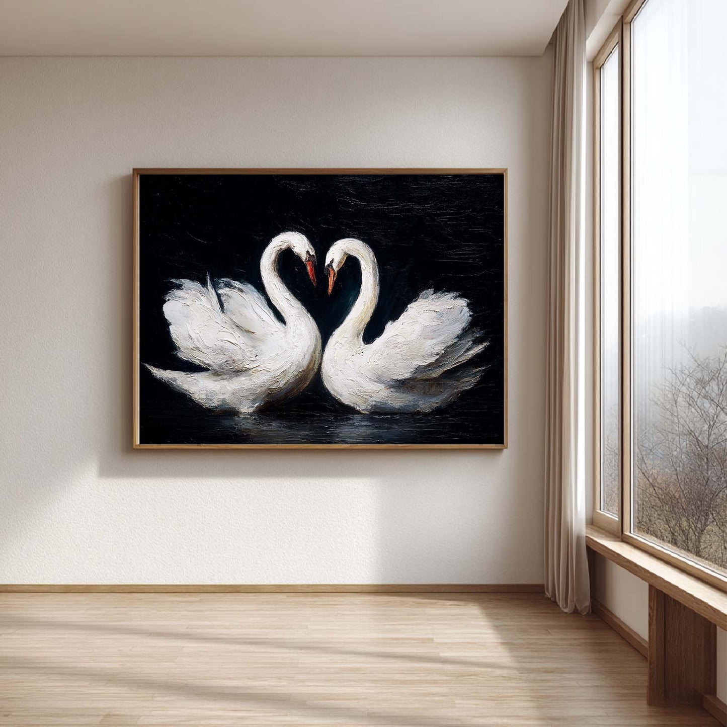 Abstract Oil Painting of White Swan