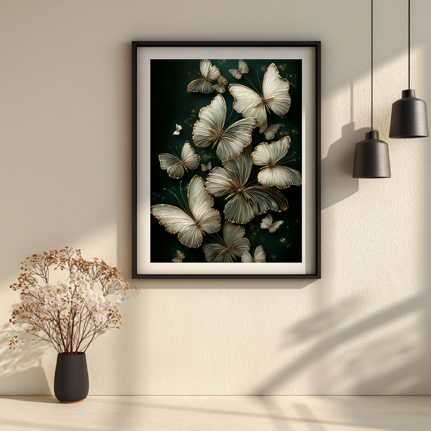 Black Gold Abstract Butterfly Leaves Canvas Painting Wall Art for Living Room Bedroom Decoration, Poster Print, Frameless