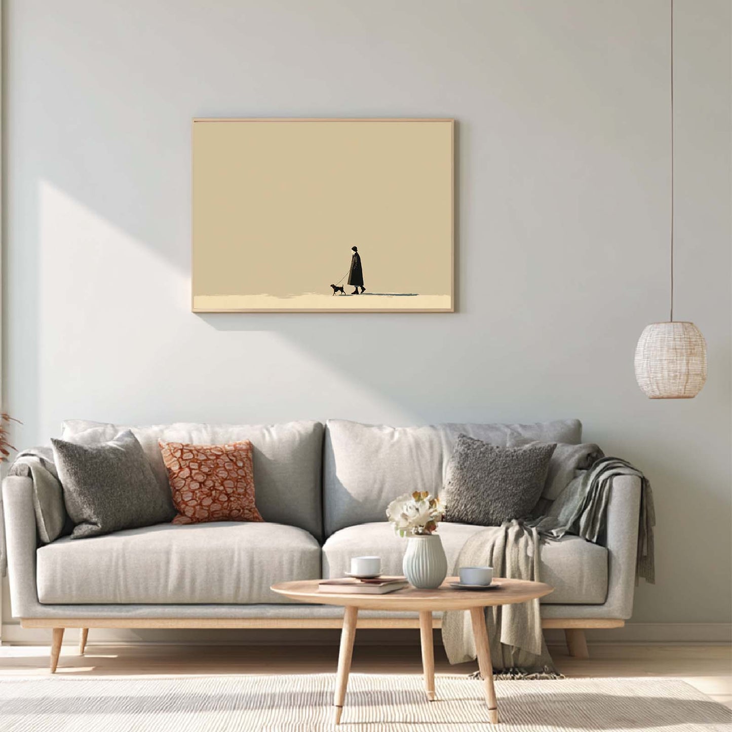 Abstract Oil Painting Beige Lonely Person