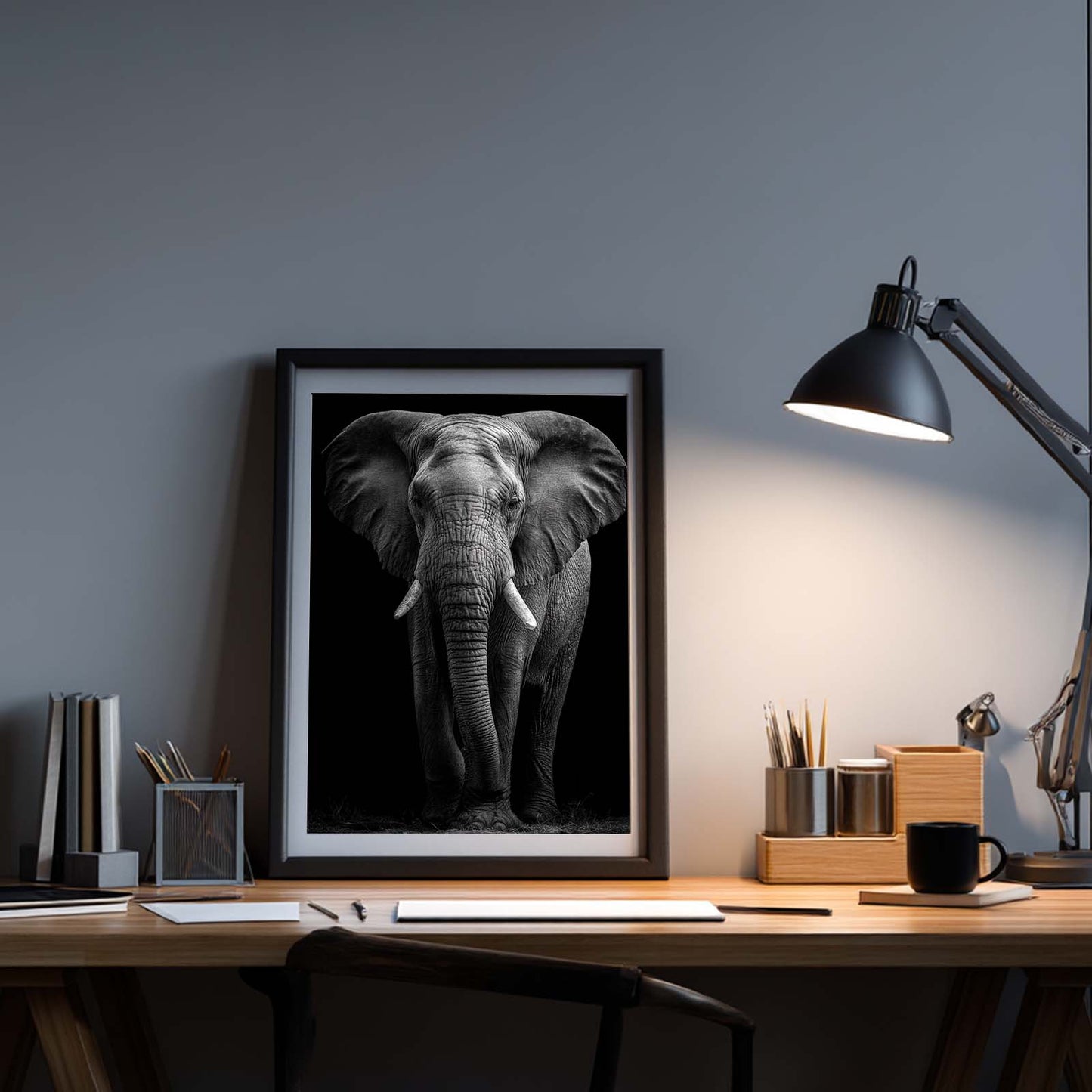 African Elephant Canvas Painting Black White Wild Animal Wall Art