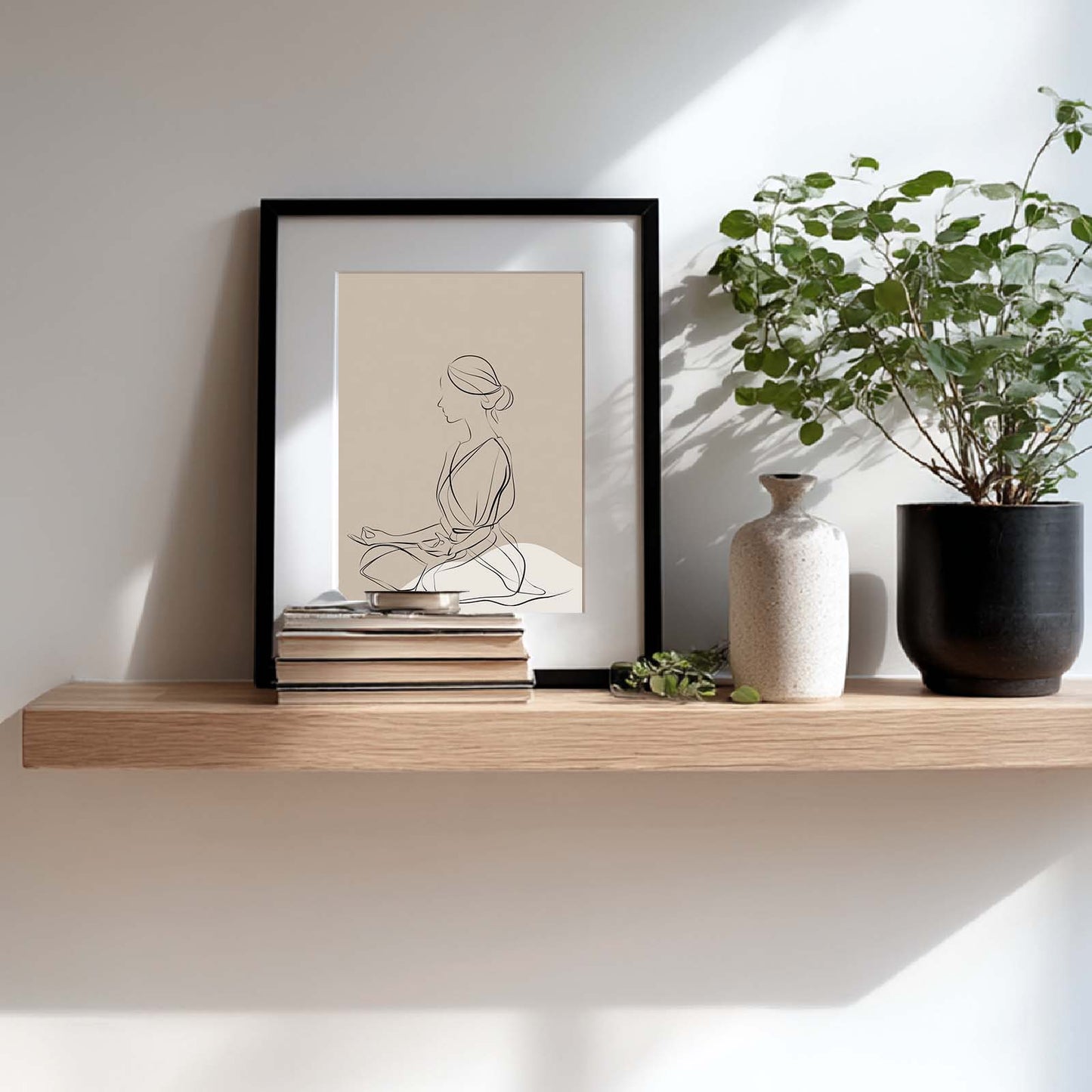 Abstract Beige Minimalist Lines Yoga Meditation