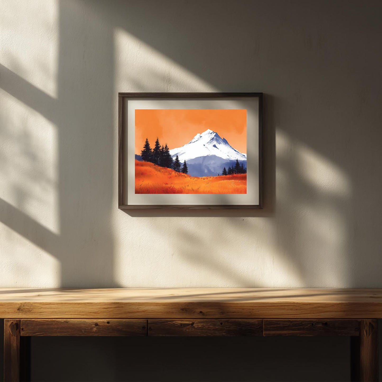 Snowy Mountain Sunset Flowers Hillside Abstract Landscape