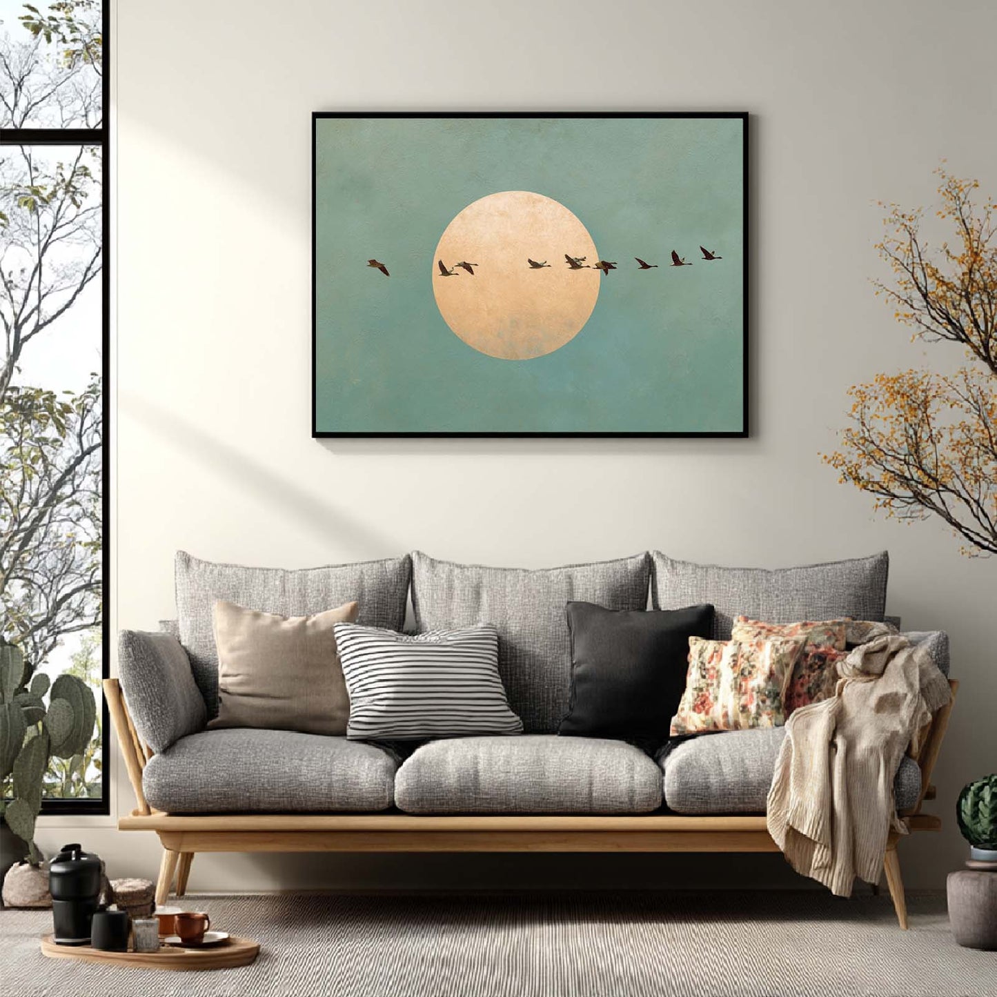 Abstract Sunset Wild Geese Canvas Painting Wall Art for Living Room Bedroom Decoration, Poster Print, Frameless