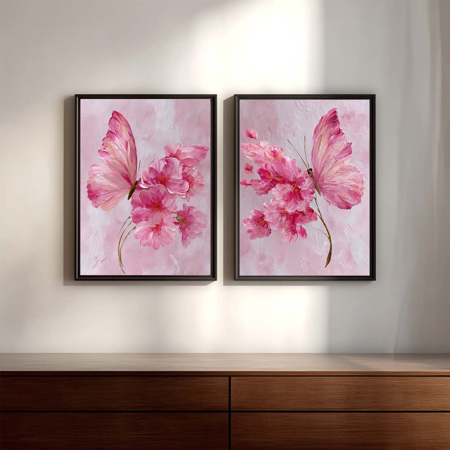 Abstract Pink Butterfly Flower Canvas Painting – Wall Art for Living Room Bedroom Decoration, Poster Print, Frameless