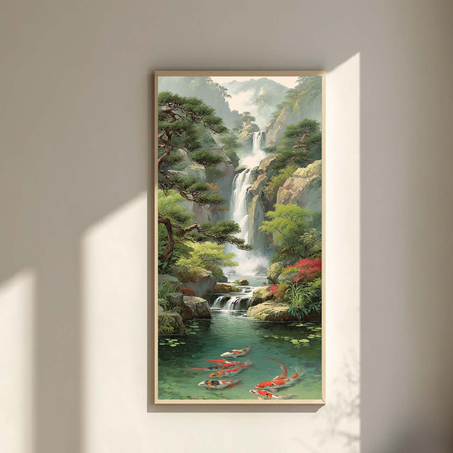 Abstract Landscape Waterfall Koi