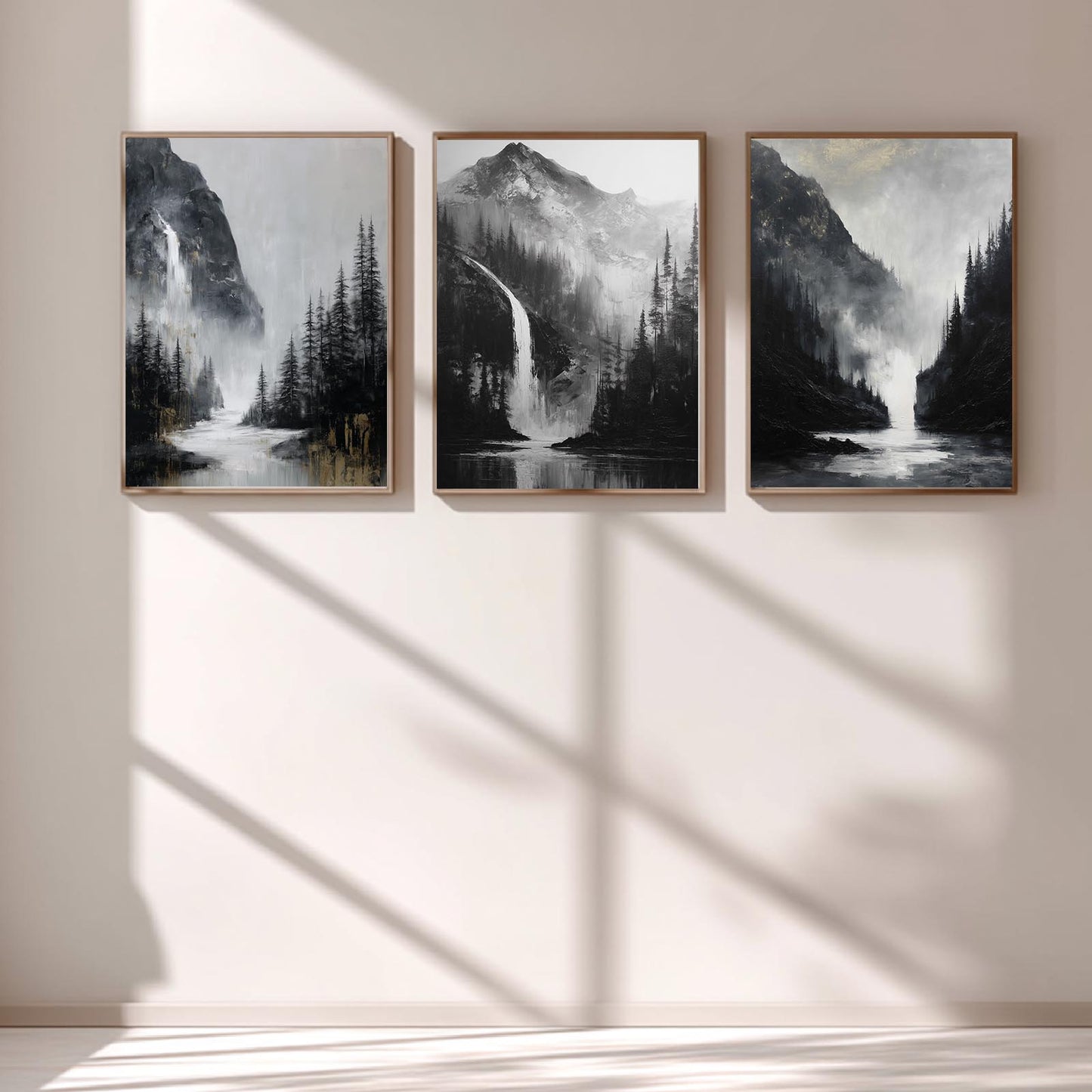 Abstract Landscape Black White Mountain Waterfall