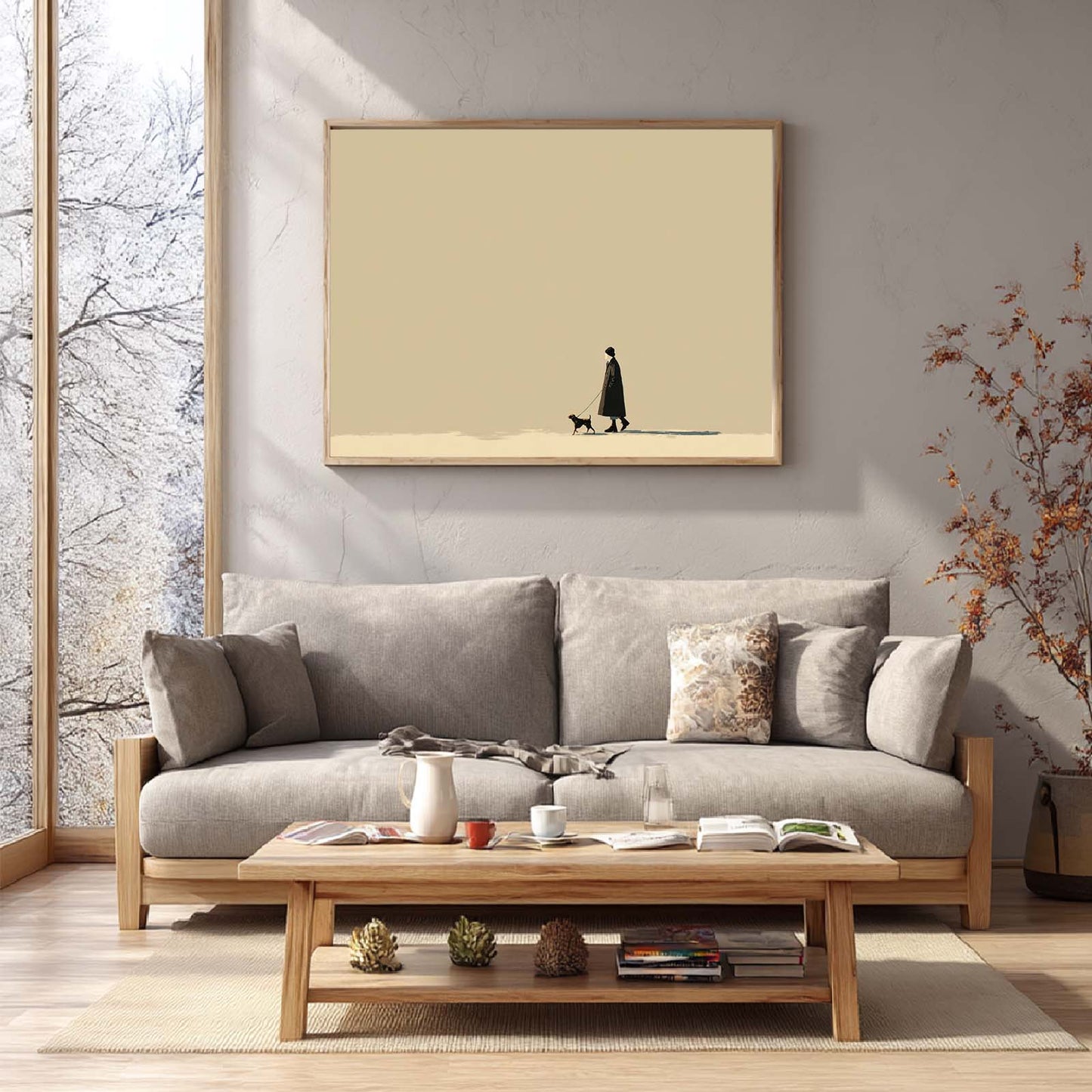 Abstract Oil Painting Beige Lonely Person