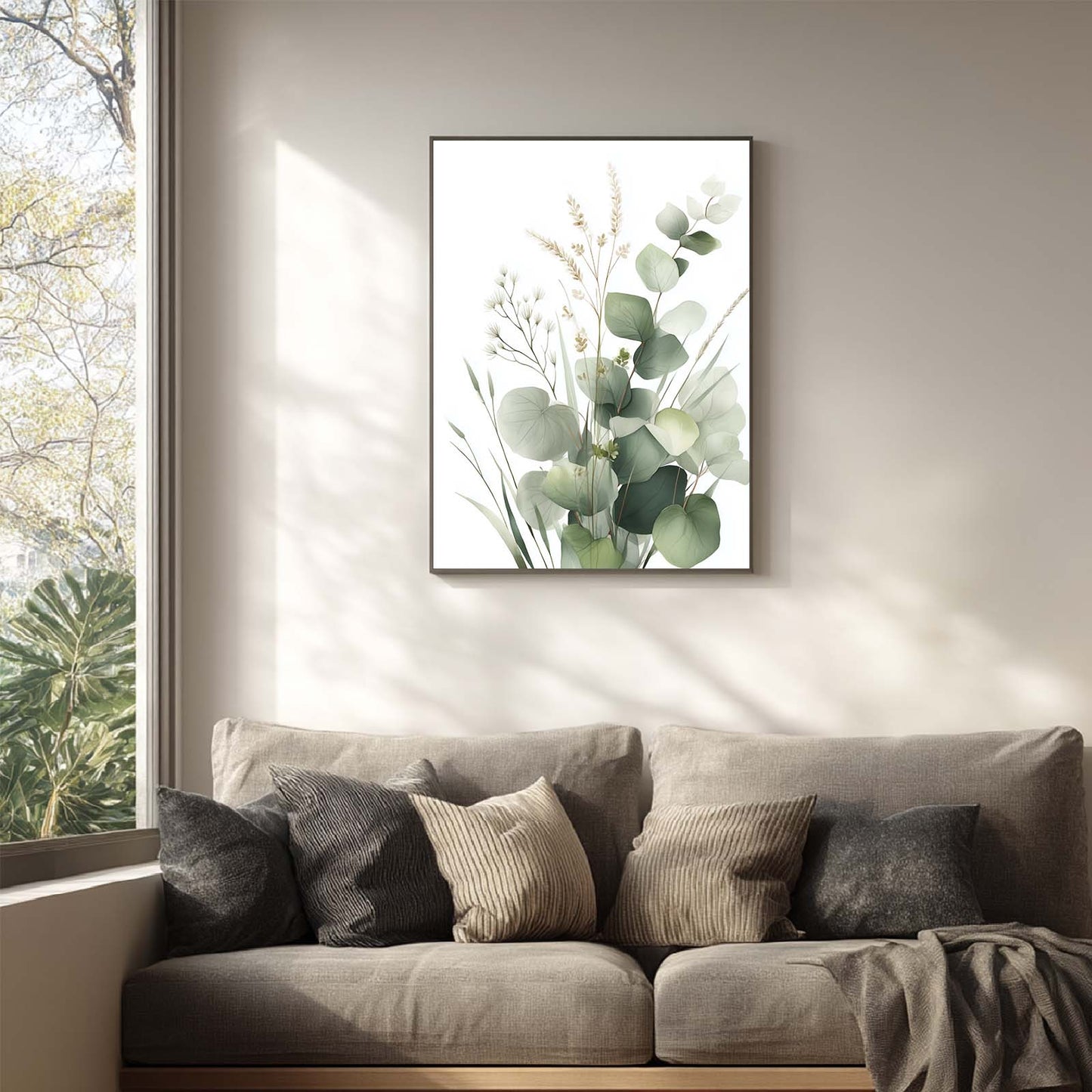 Green Leaves Flower Plant Abstract Canvas Painting Wall Art for Living Room Bedroom Decoration, Poster Print, Frameless