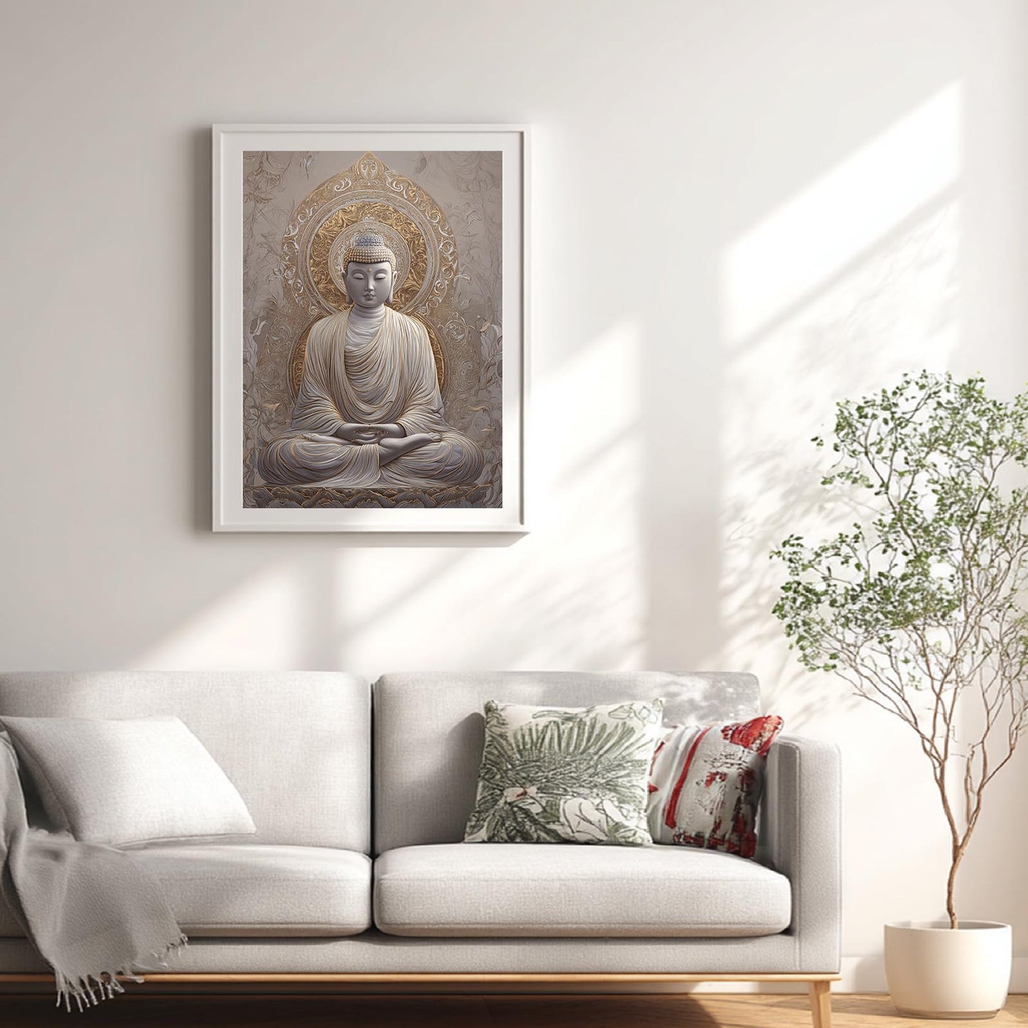 Meditating Buddha Lotus Beige Abstract