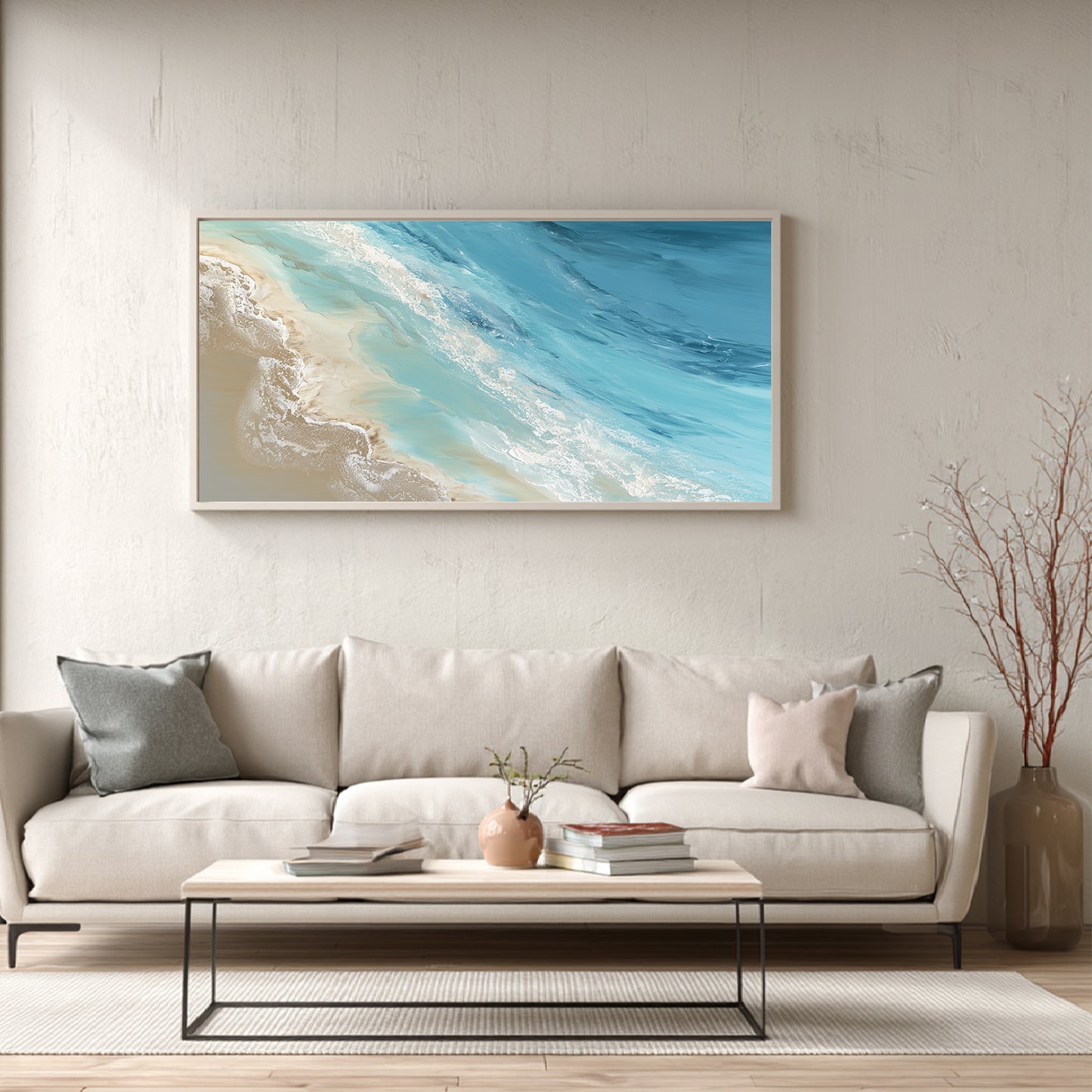 Abstract Beach Waves and Sea Canvas Painting – Wall Art for Living Room Bedroom Decoration, Poster Print, Frameless