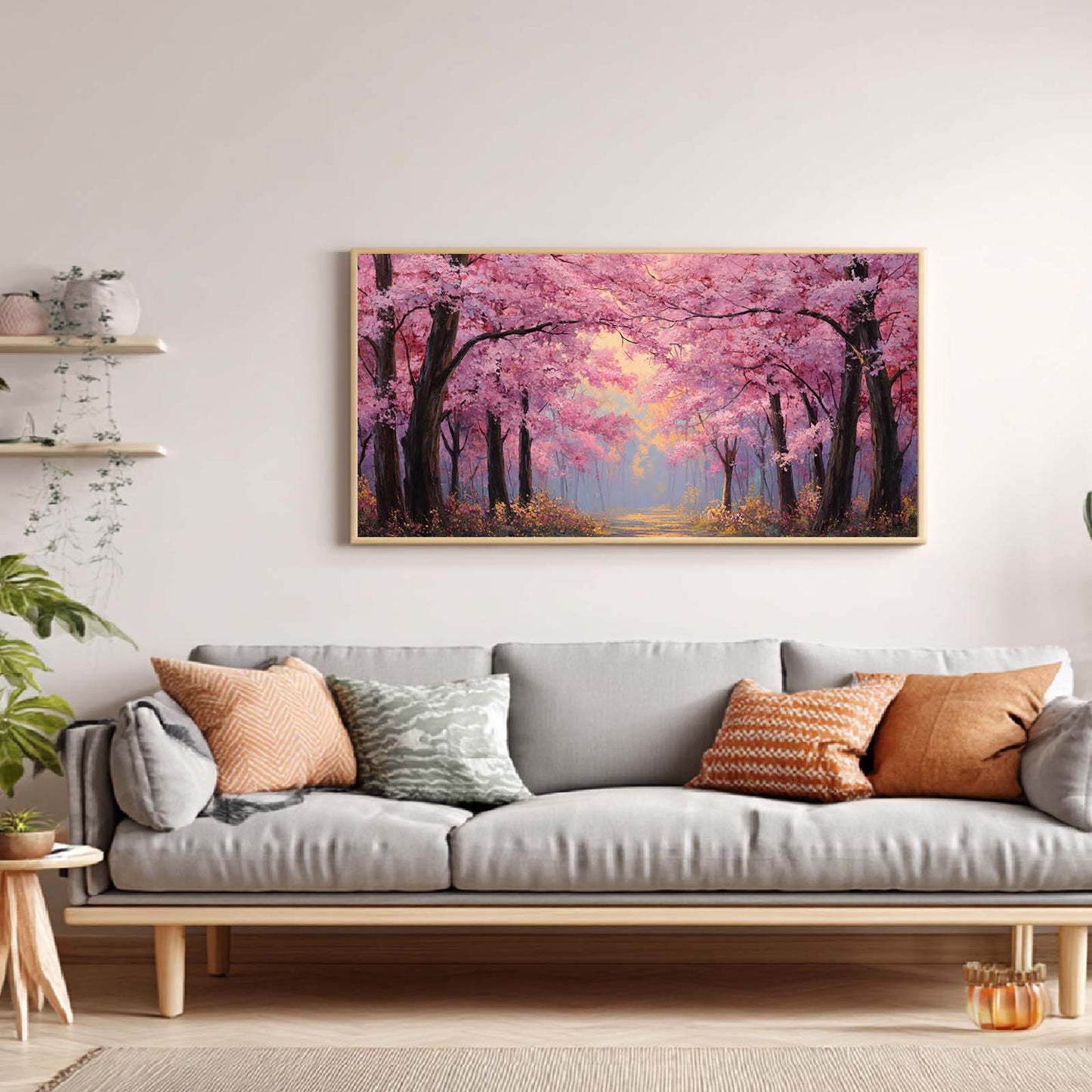 Abstract Landscape Canvas Painting Cherry Blossom Forest