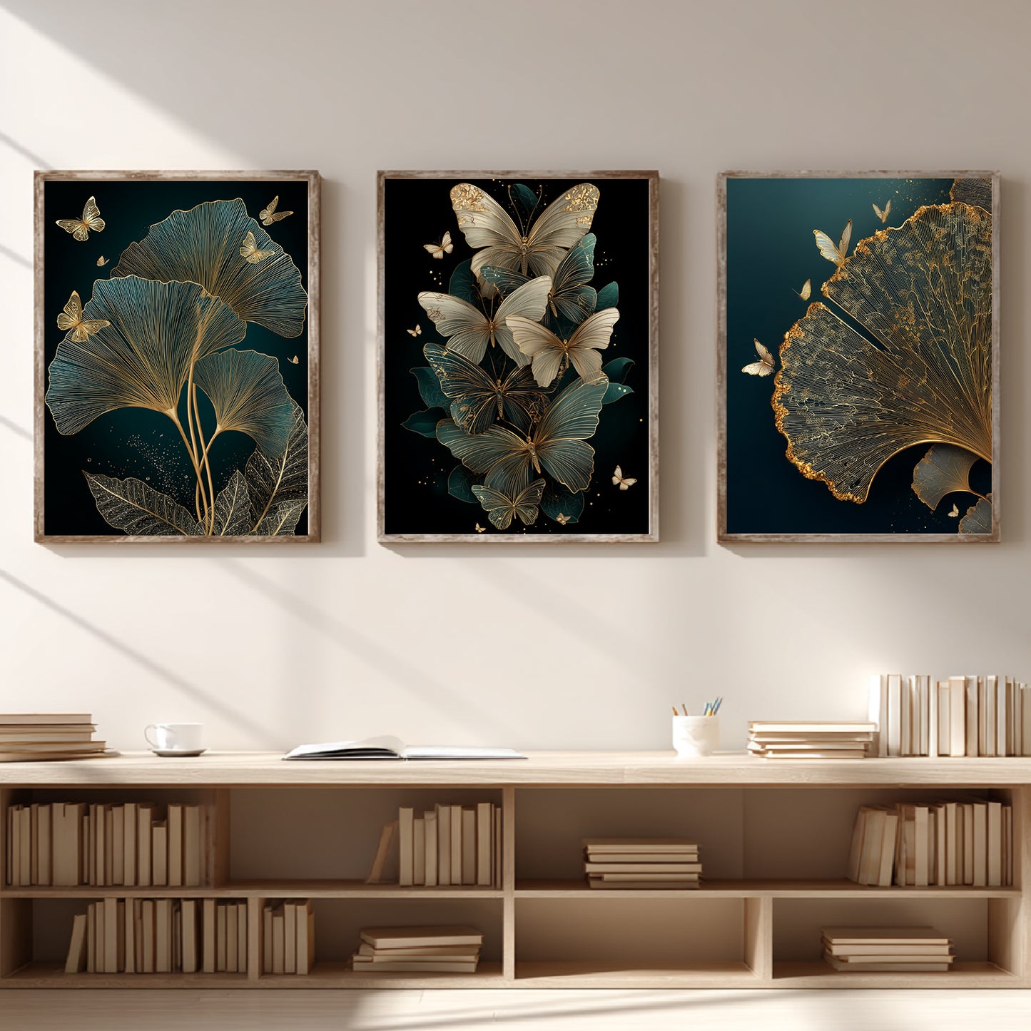 Abstract Black Gold Butterfly Leaves Canvas Painting Wall Art for Living Room Bedroom Decoration, Poster Print, Frameless