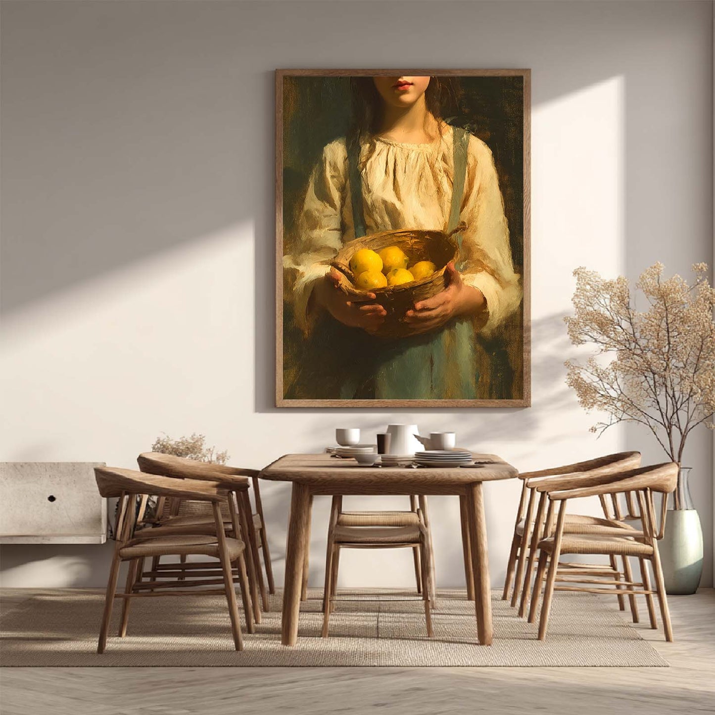 Abstract Oil Painting Vintage Beautiful Girl Holding Lemon