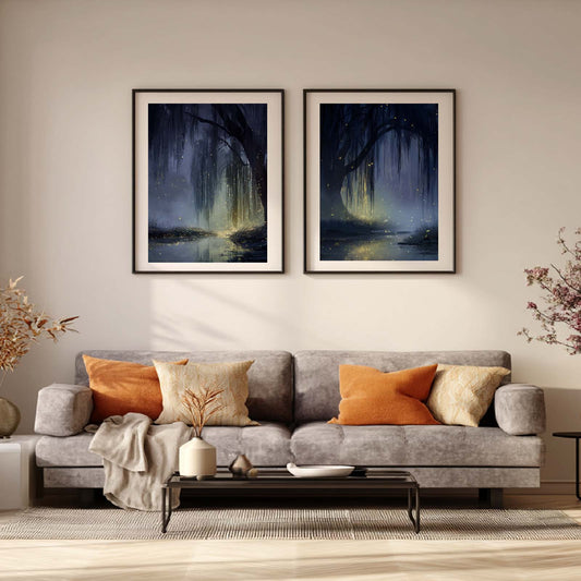 Abstract Landscape Night Willows Canvas Painting – Wall Art for Living Room Bedroom Decoration, Poster Print, Frameless