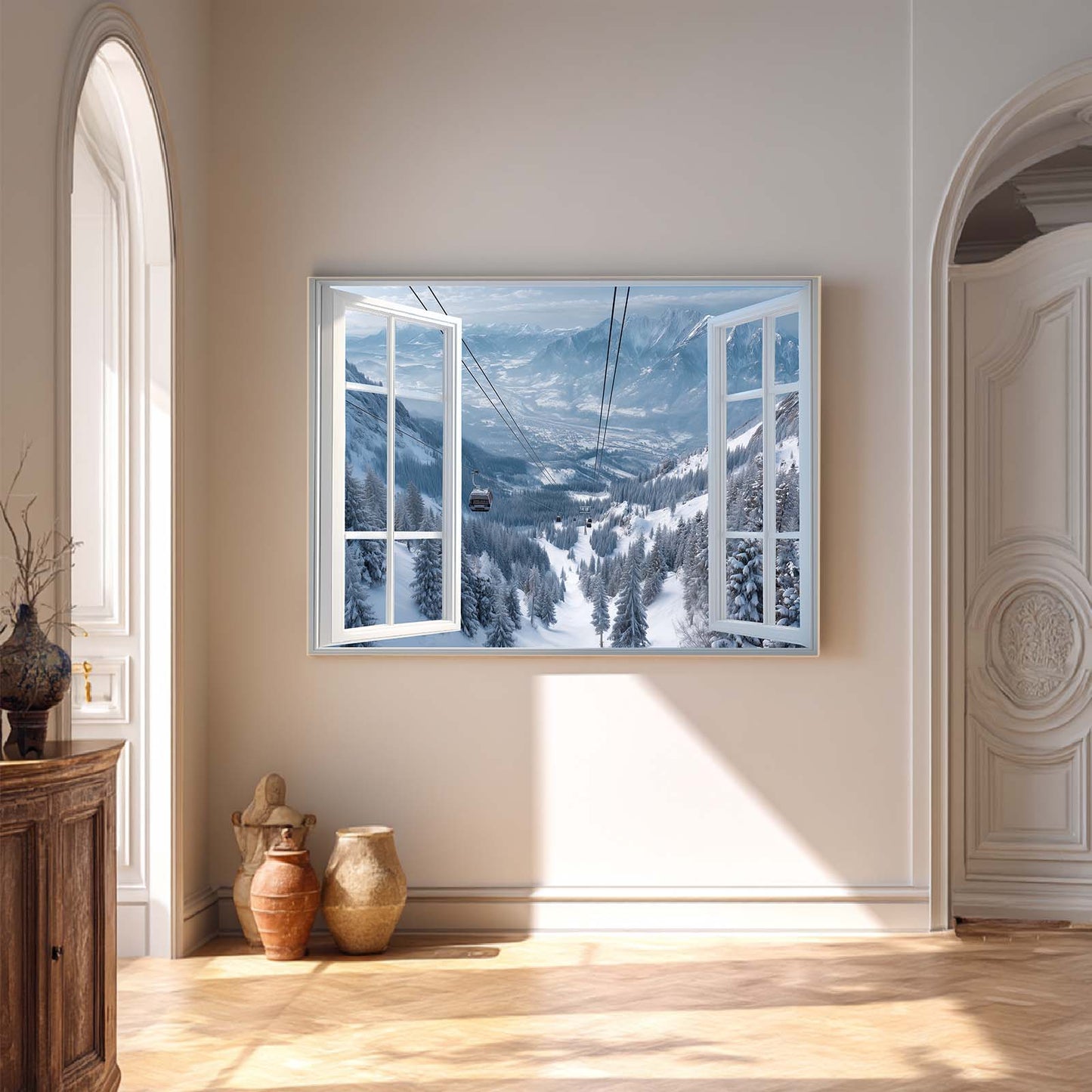 Abstract Landscape Window View Snowy Mountain