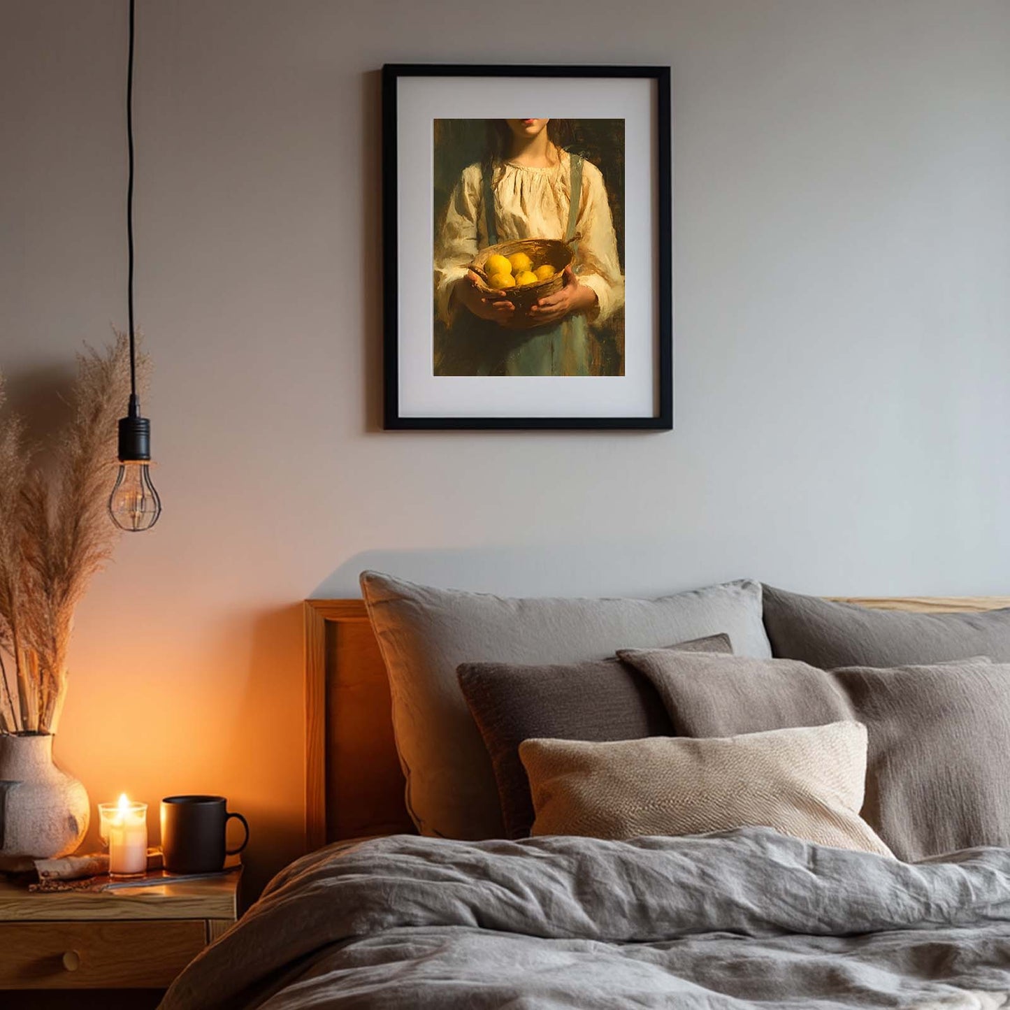 Abstract Oil Painting Vintage Beautiful Girl Holding Lemon