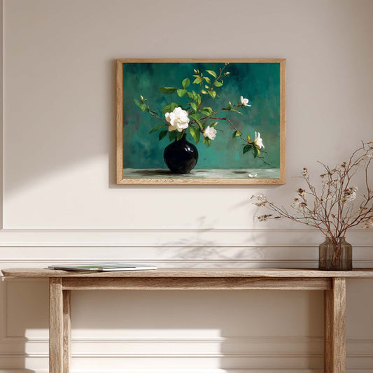 Vase Gardenia Abstract Vintage Canvas Painting – Wall Art for Living Room Bedroom Decoration, Poster Print, Frameless