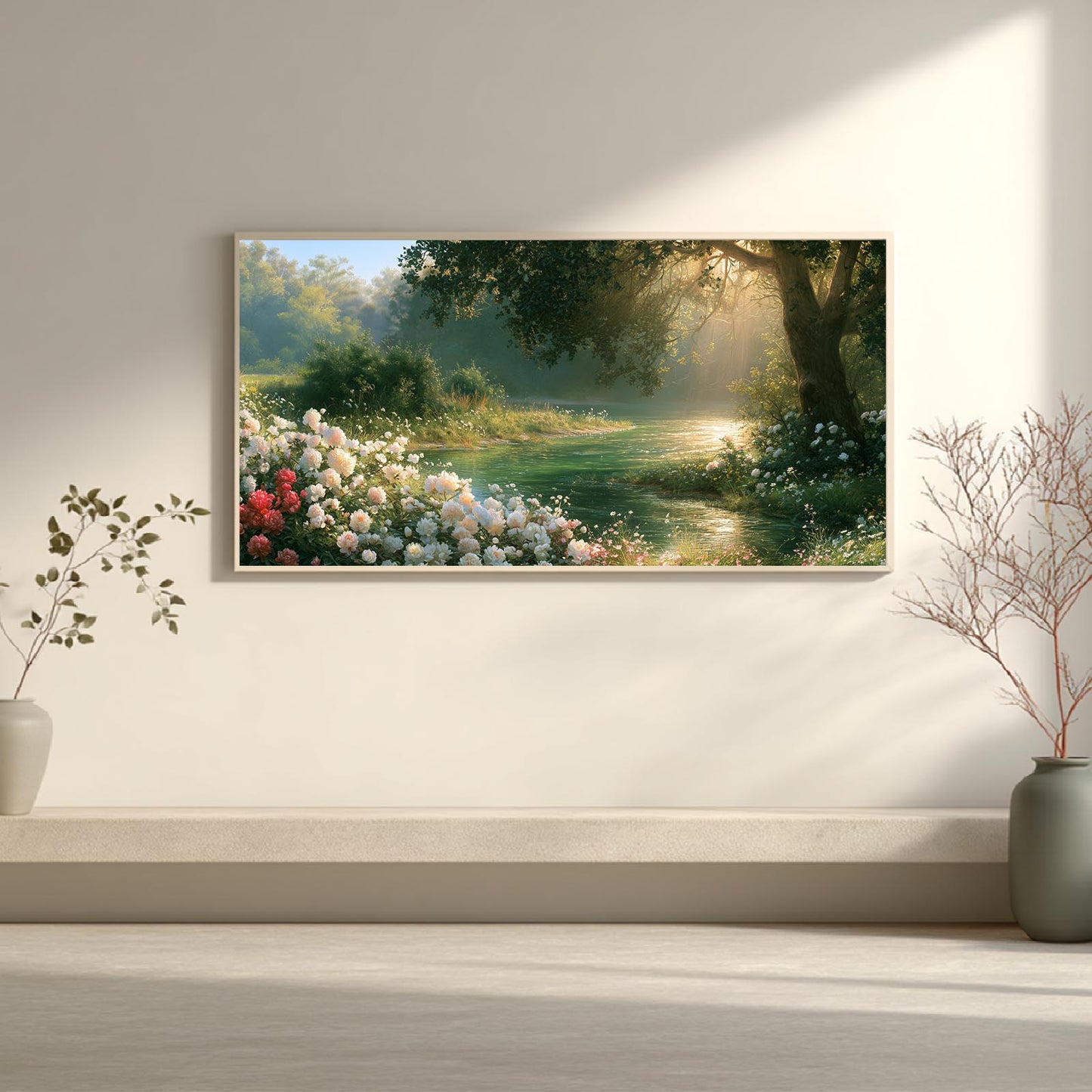 Creek Trees Flowers Abstract Landscape