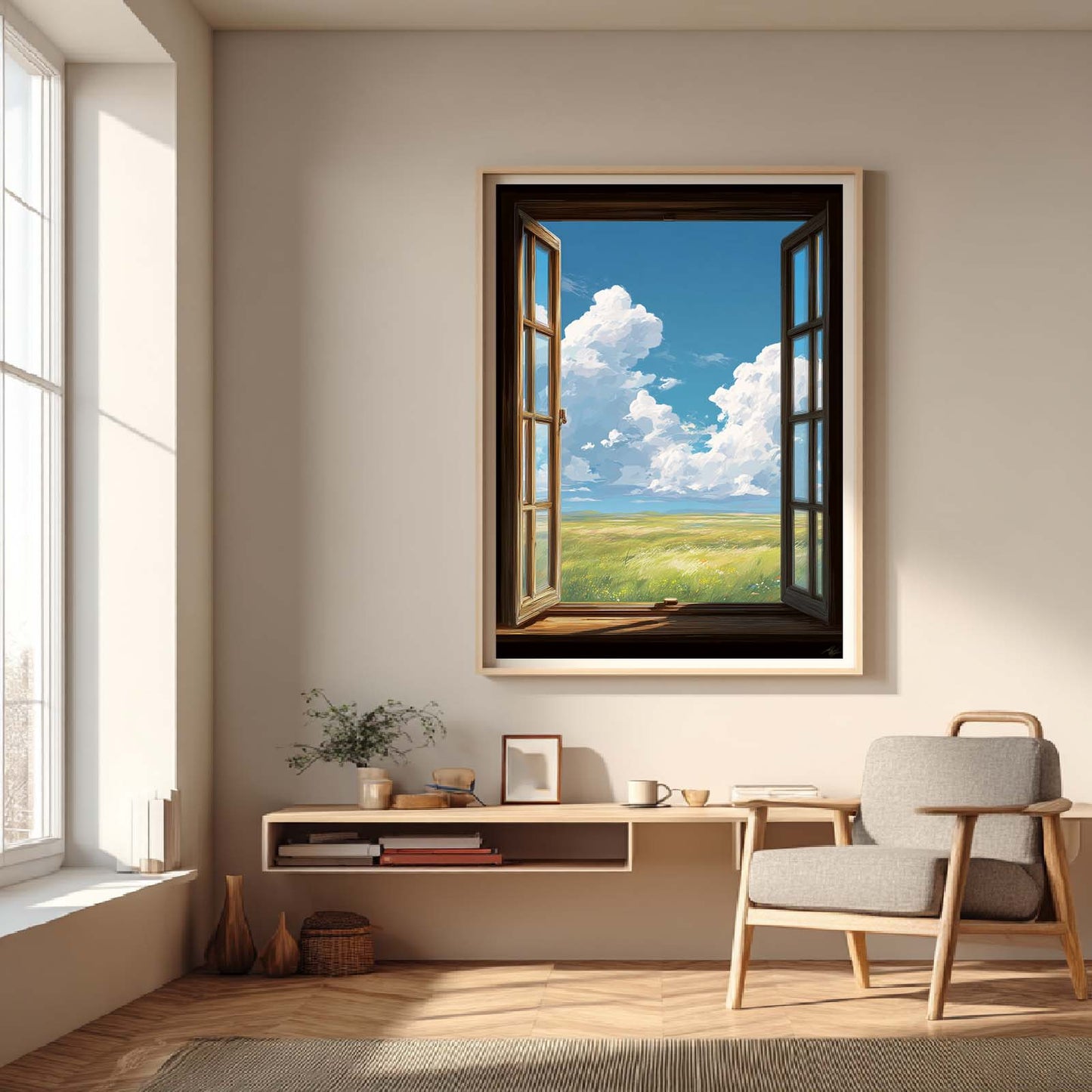 Abstract Landscape Blue Sky White Clouds Canvas Painting – Wall Art for Living Room Bedroom Decoration, Poster Print, Frameless