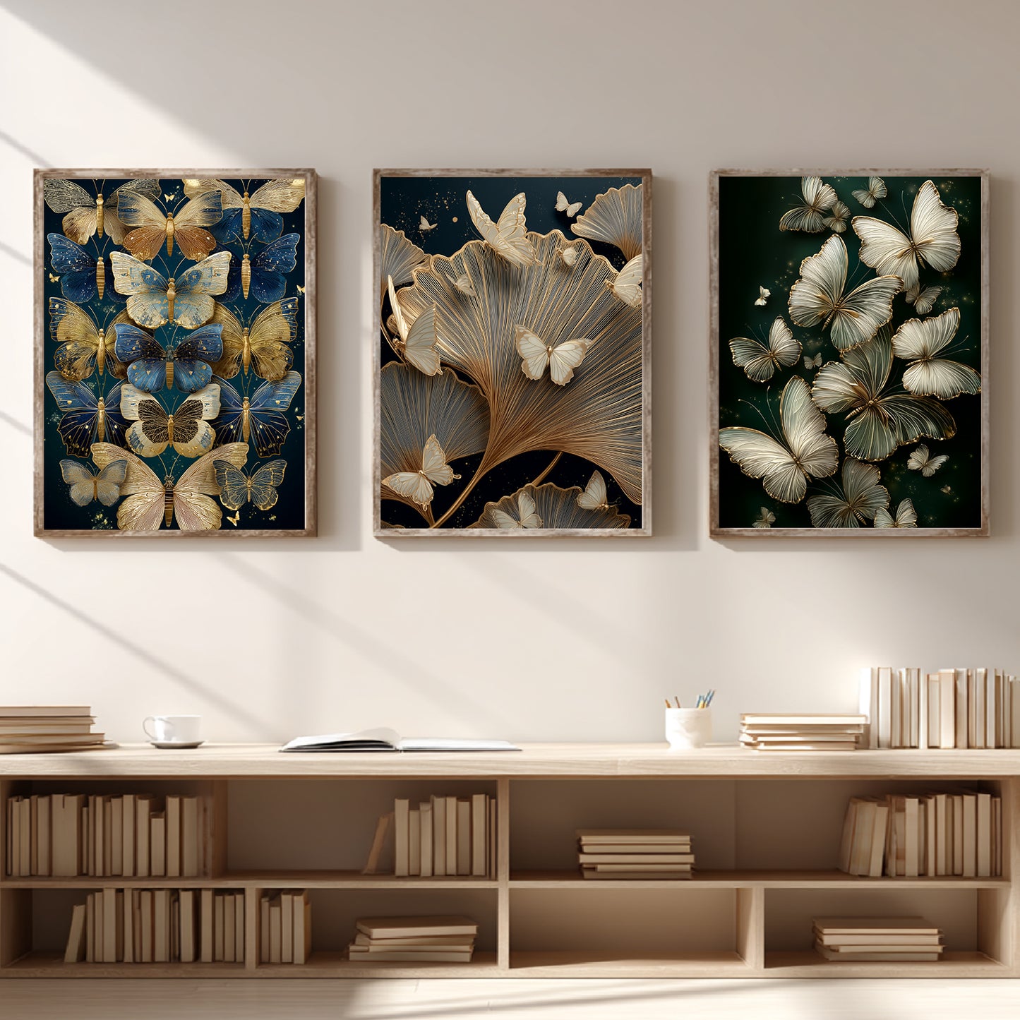 Black Gold Abstract Butterfly Leaves Canvas Painting Wall Art for Living Room Bedroom Decoration, Poster Print, Frameless