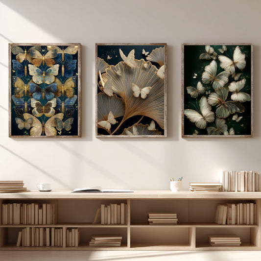 Black Gold Abstract Butterfly Leaves Canvas Painting Wall Art for Living Room Bedroom Decoration, Poster Print, Frameless