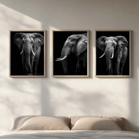 African Elephant Canvas Painting Black White Wild Animal Wall Art