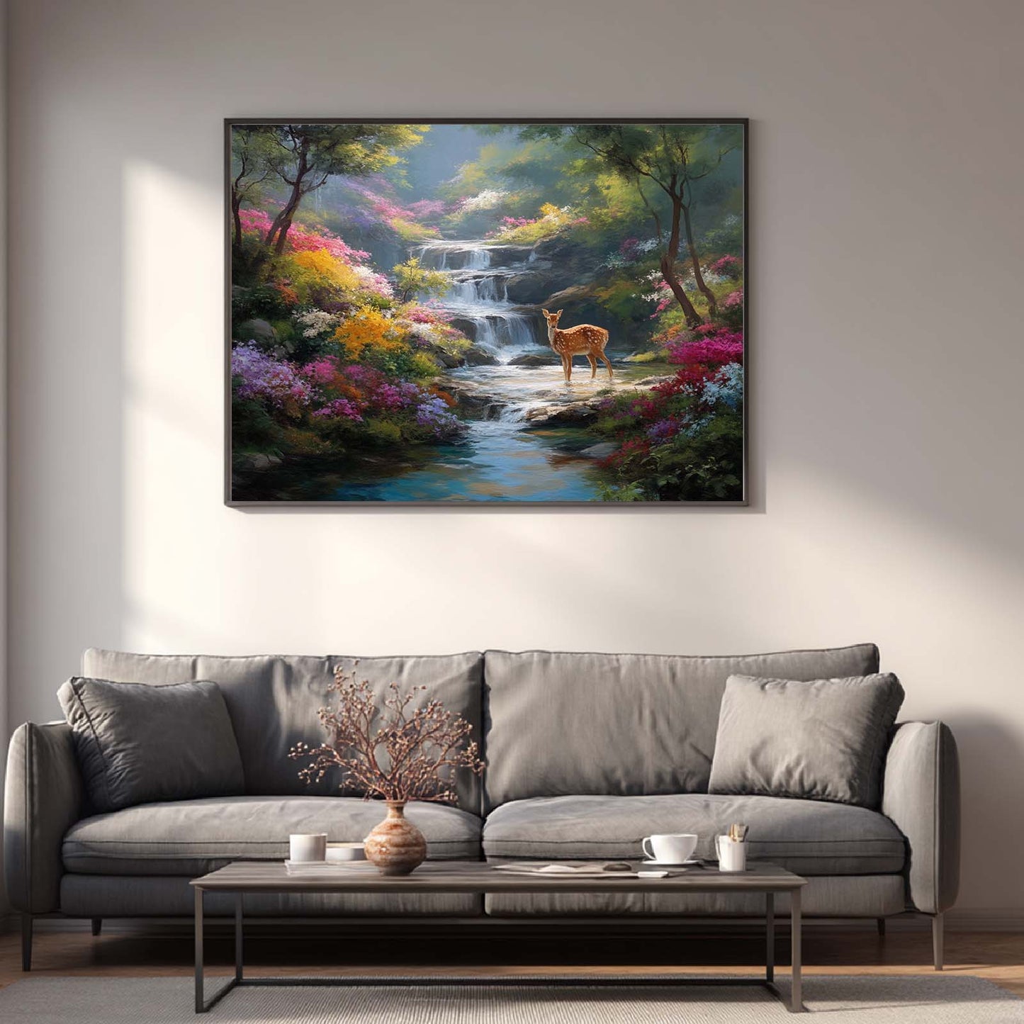Abstract Landscape Mountain Stream with A Sika Deer