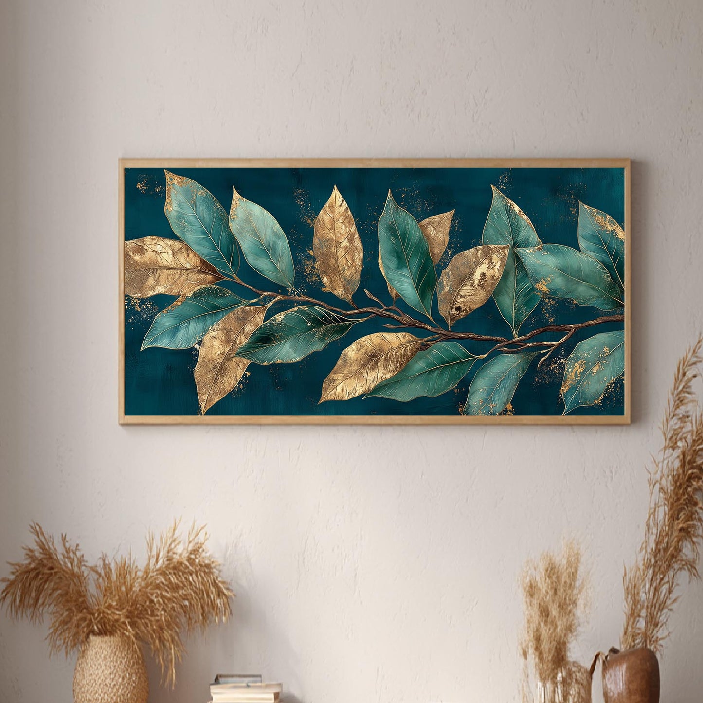 Abstract Green Gold Leaves
