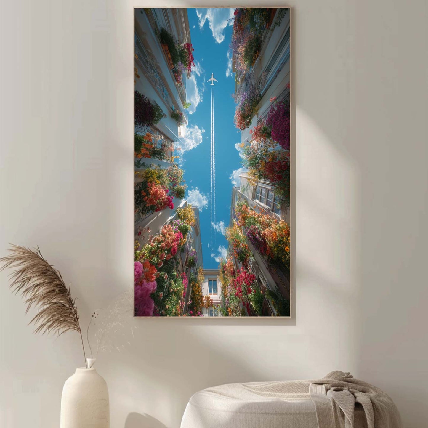 Abstract Oil Painting Flowers and Airplane