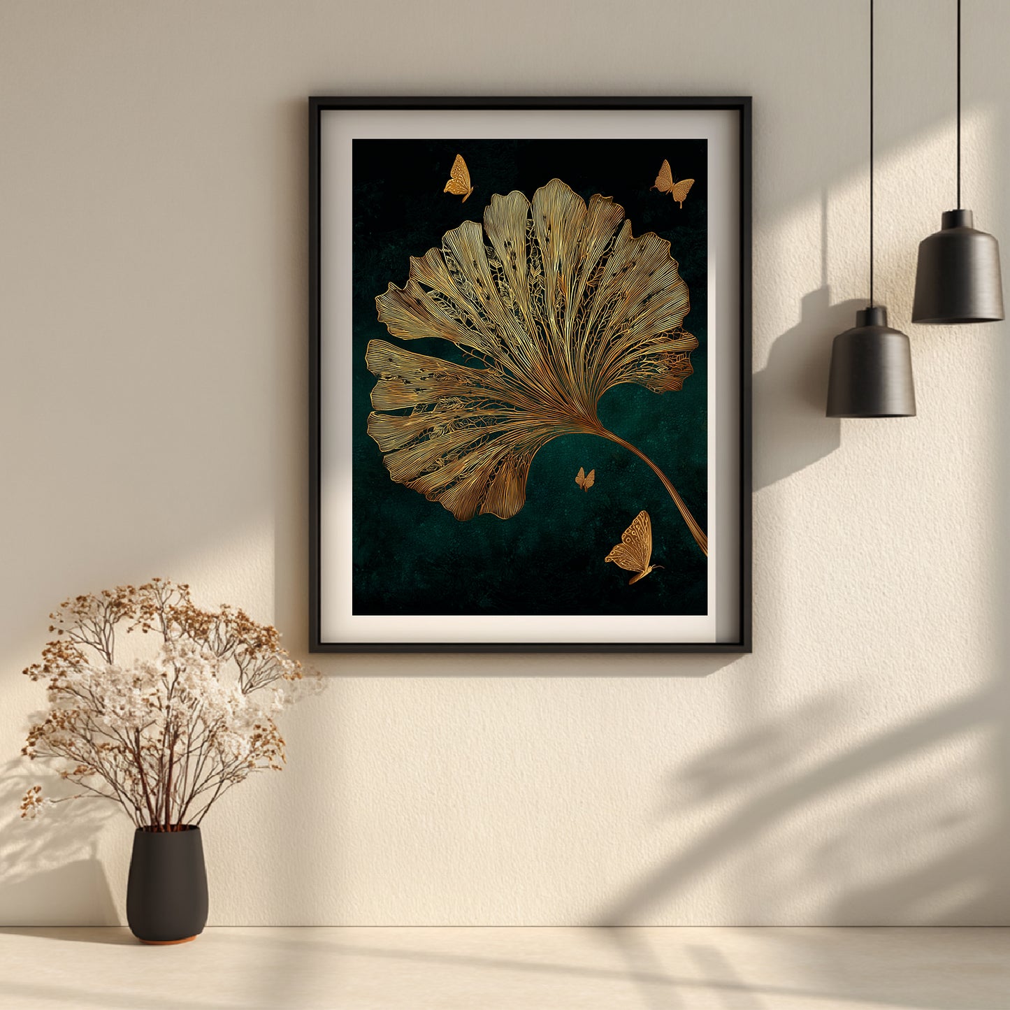 Abstract Black Gold Butterfly Leaves Canvas Painting Wall Art for Living Room Bedroom Decoration, Poster Print, Frameless