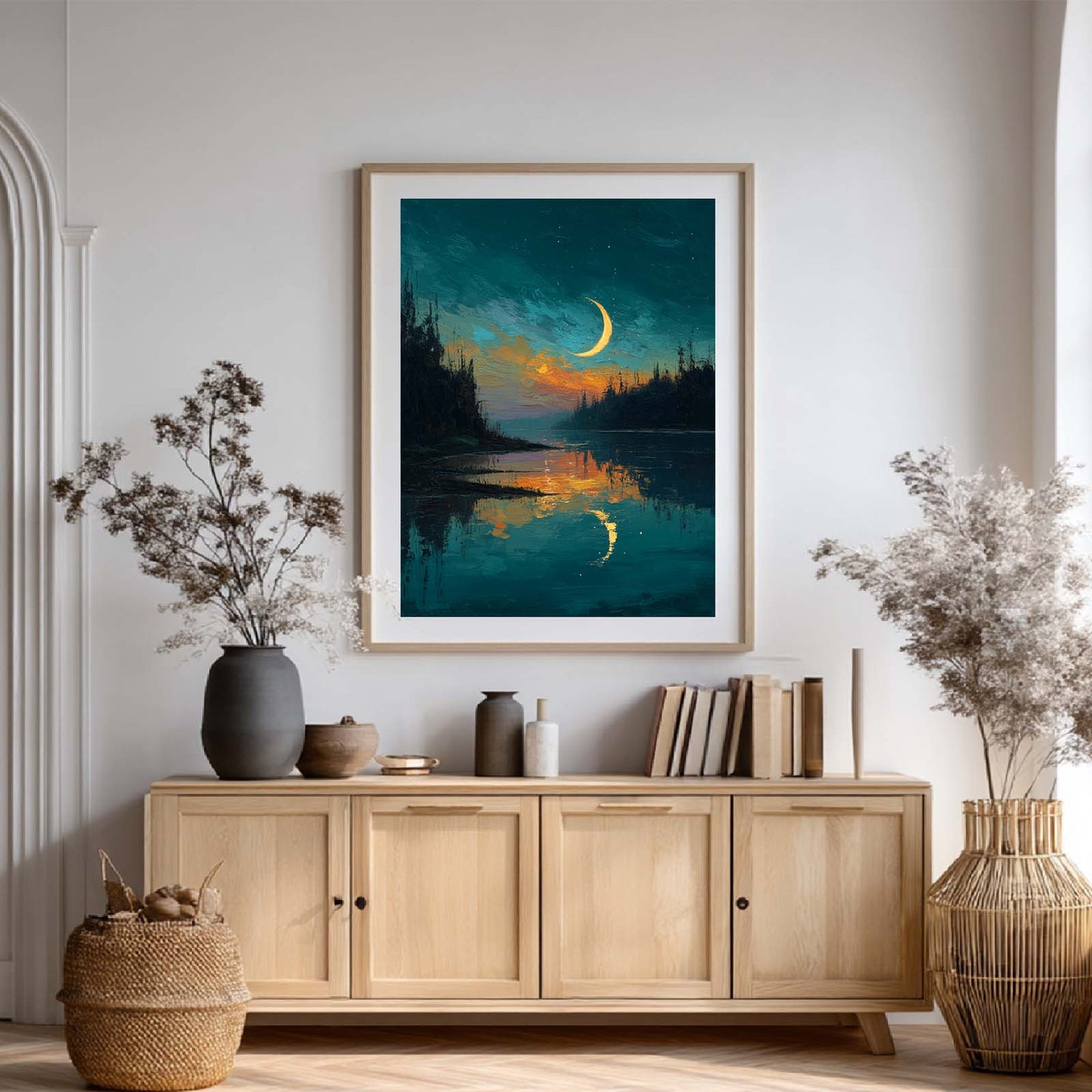 Moonlit Night Lake Abstract