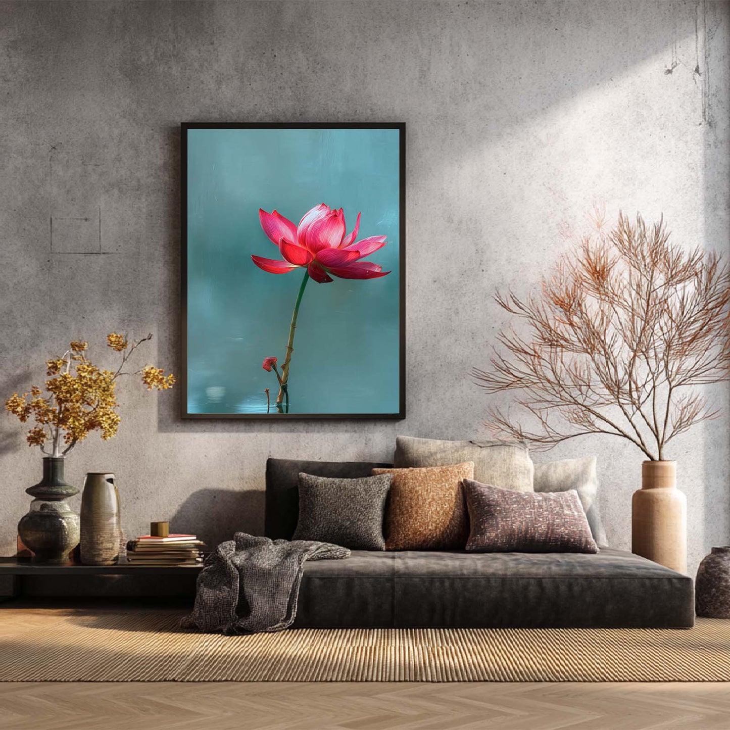 Abstract Lotus Plant Canvas Painting – Wall Art for Living Room Bedroom Decoration, Poster Print, Frameless
