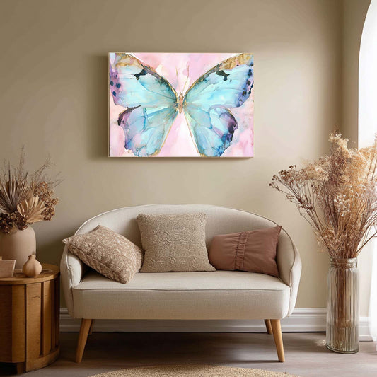Pink Watercolor Butterfly Abstract Modern Decorative Frameless Canvas Painting