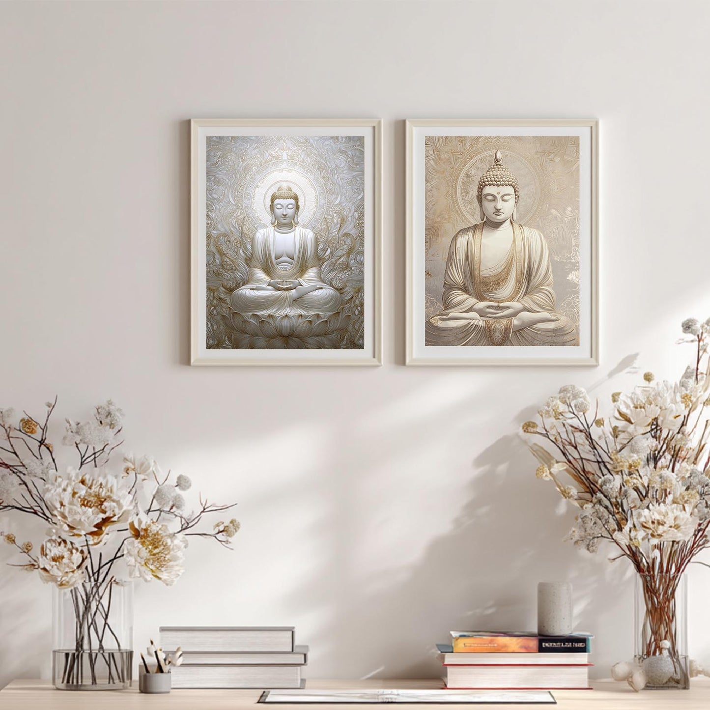Meditating Buddha Lotus Beige Abstract